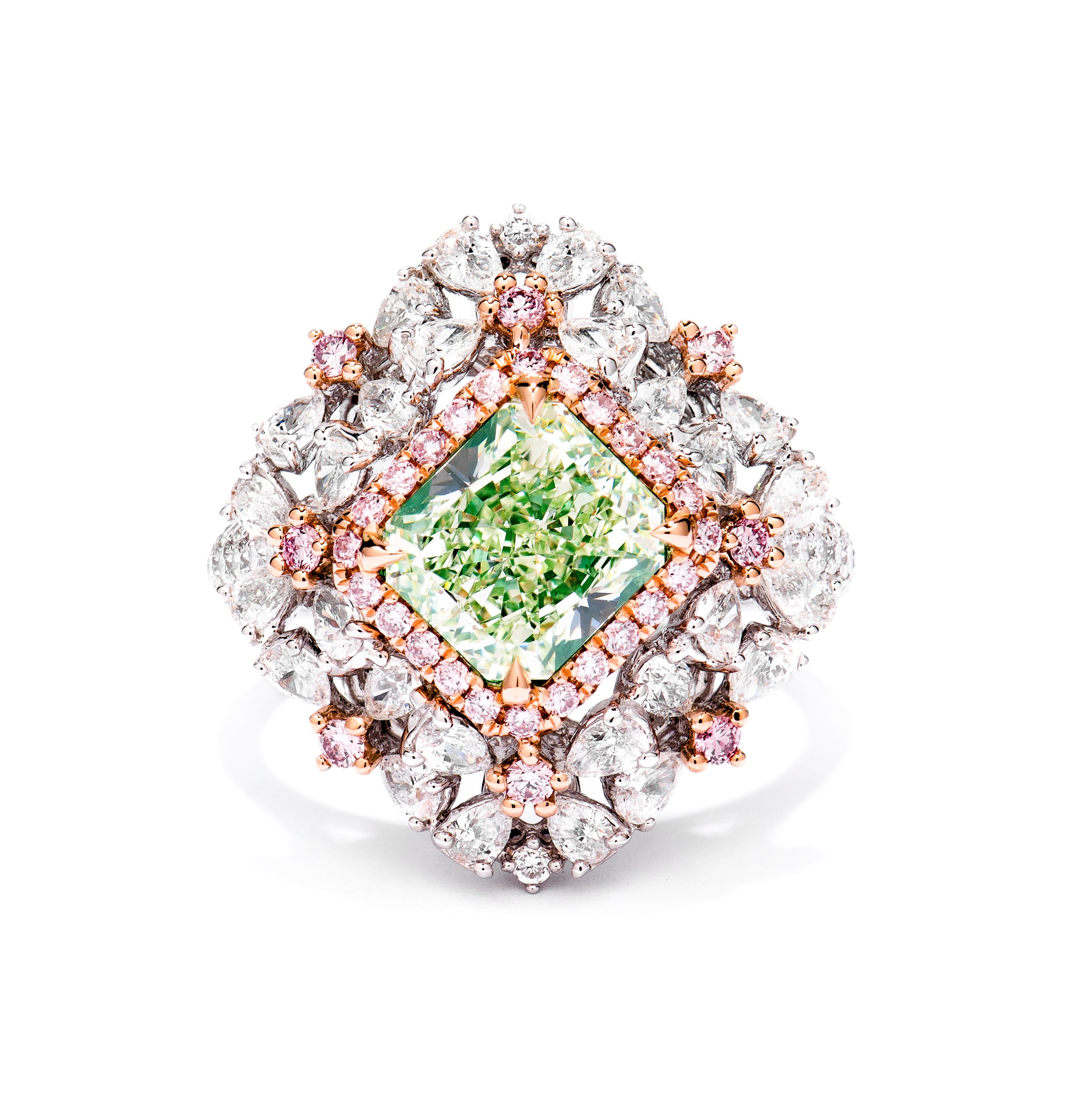 Radiant Fancy Light Greenish Yellow Diamond Ring