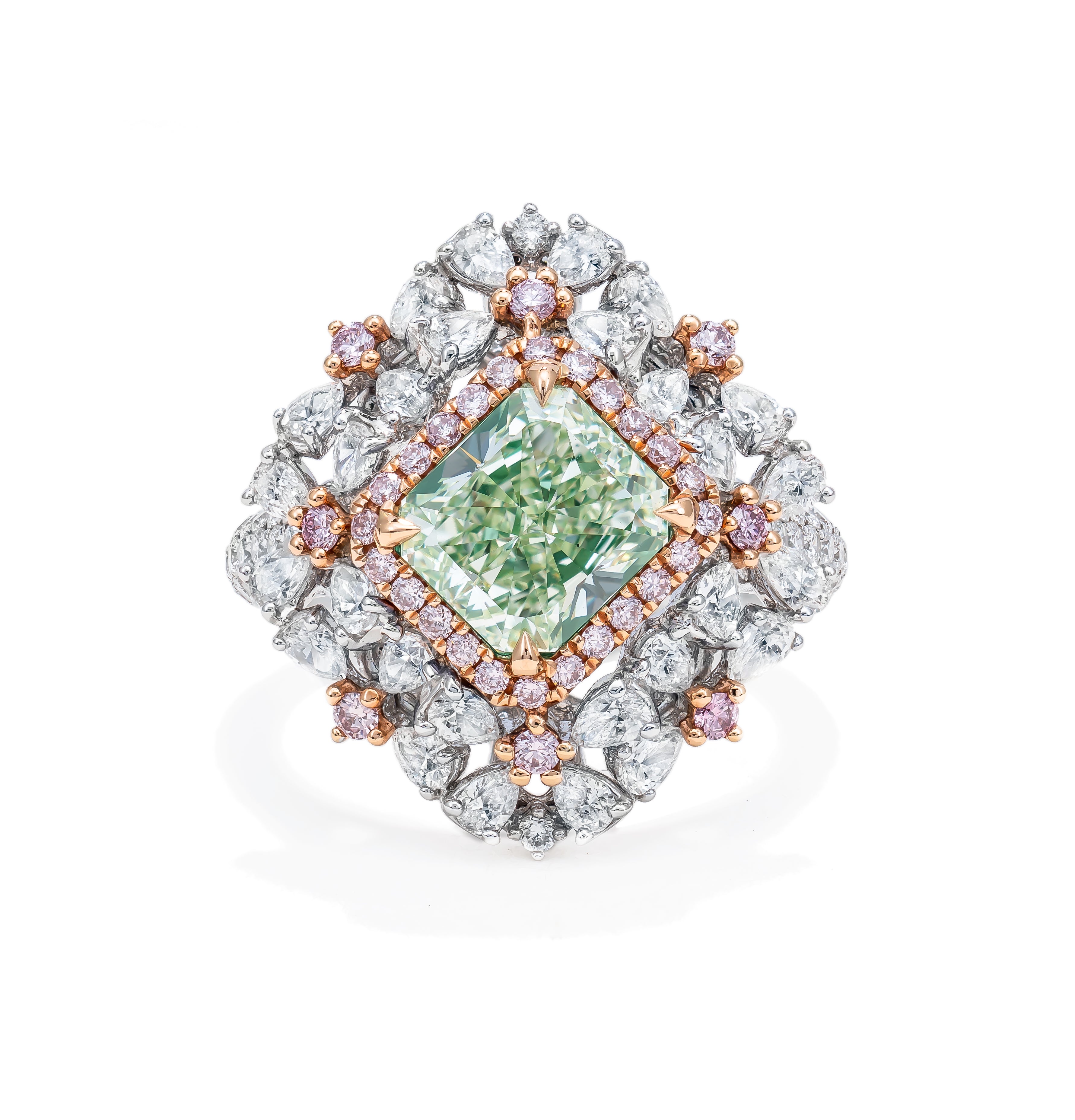 Radiant Fancy Light Greenish Yellow Diamond Ring