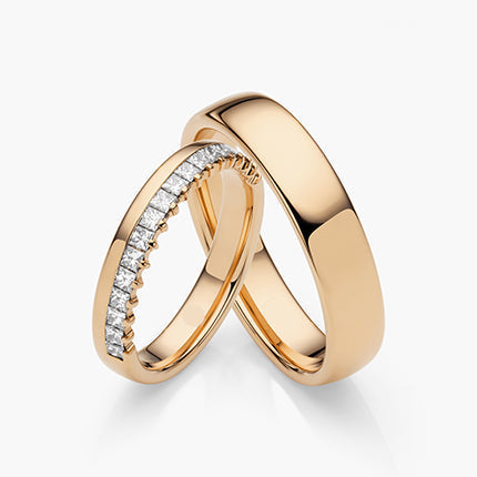 18K Rose Gold Wedding Ring Pair with Princess-Cut Channel Diamonds