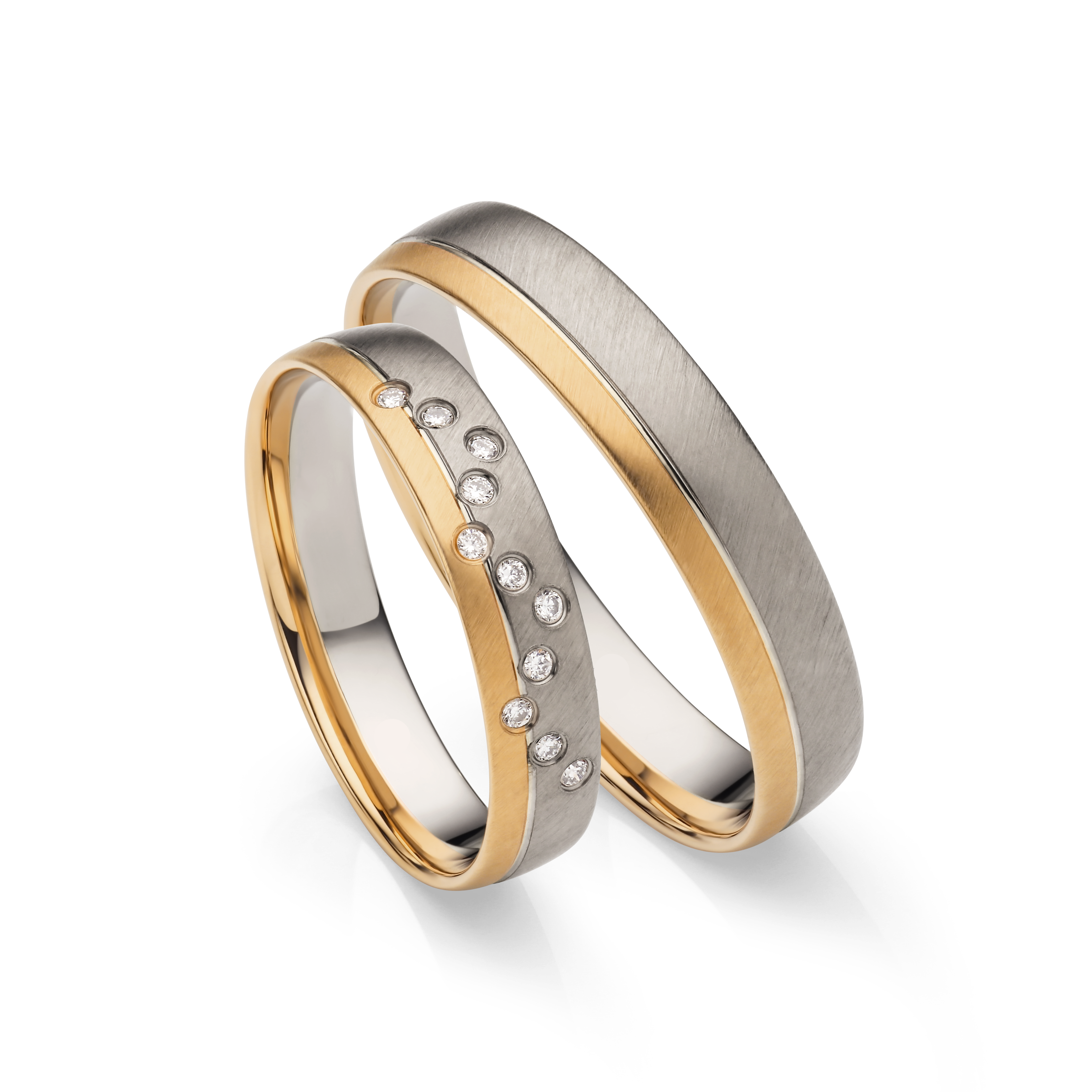 Bi-Color 18K Rose & White Gold Wedding Ring Pair