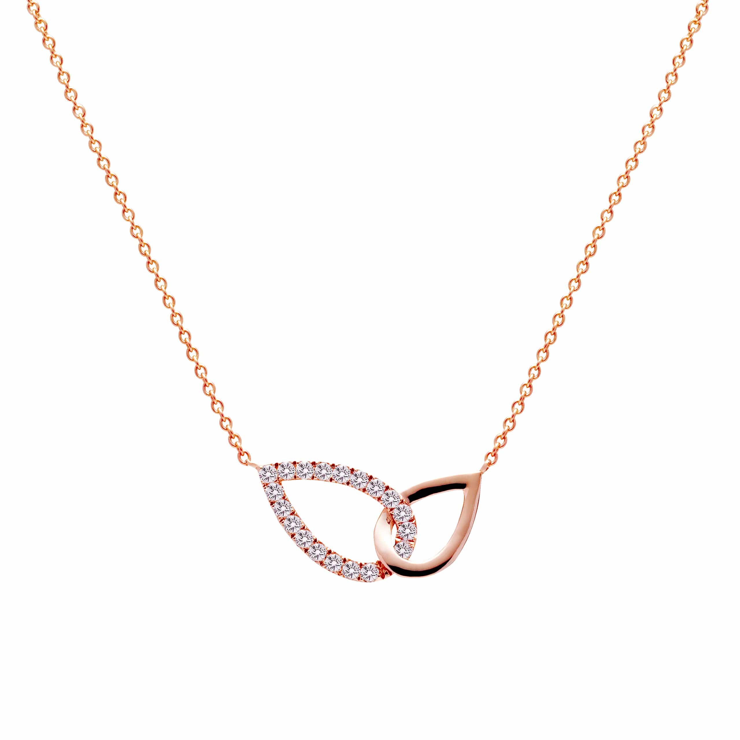 18K Gold Two Pear Shapes Diamond Necklace