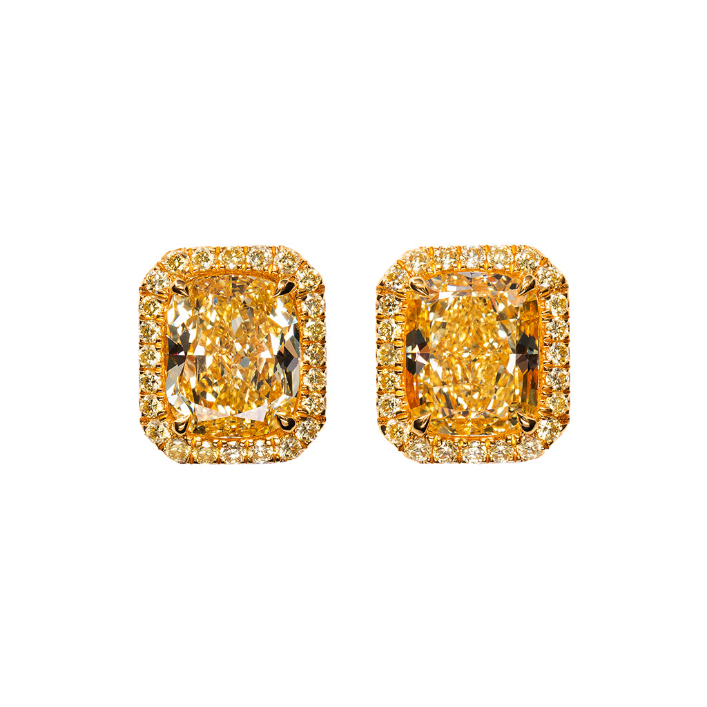 Cushion-Cut Fancy Intense Yellow Diamond Studs with Jackets