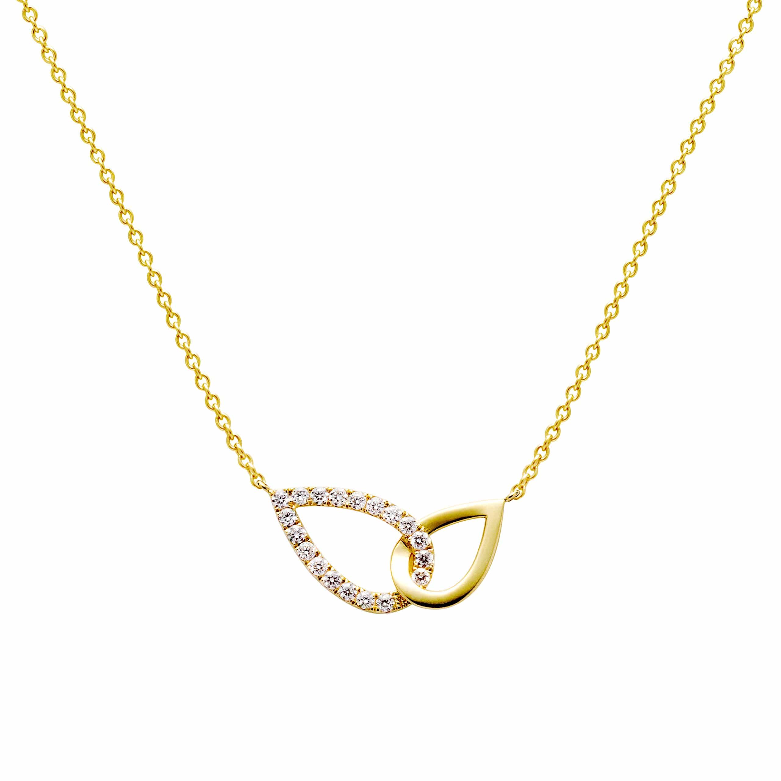 18K Gold Two Pear Shapes Diamond Necklace