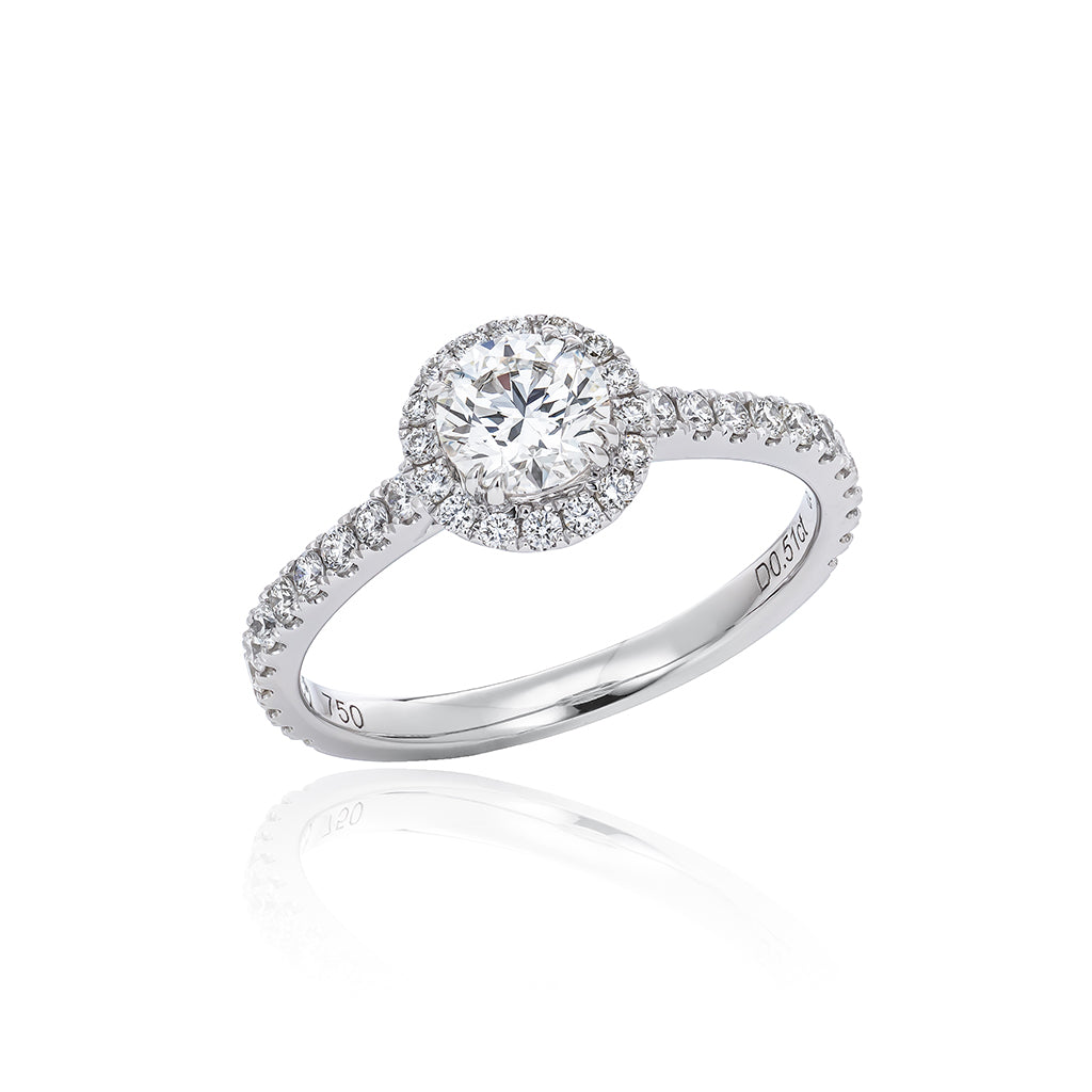 Micropave Halo & Band Solitaire Diamond Ring