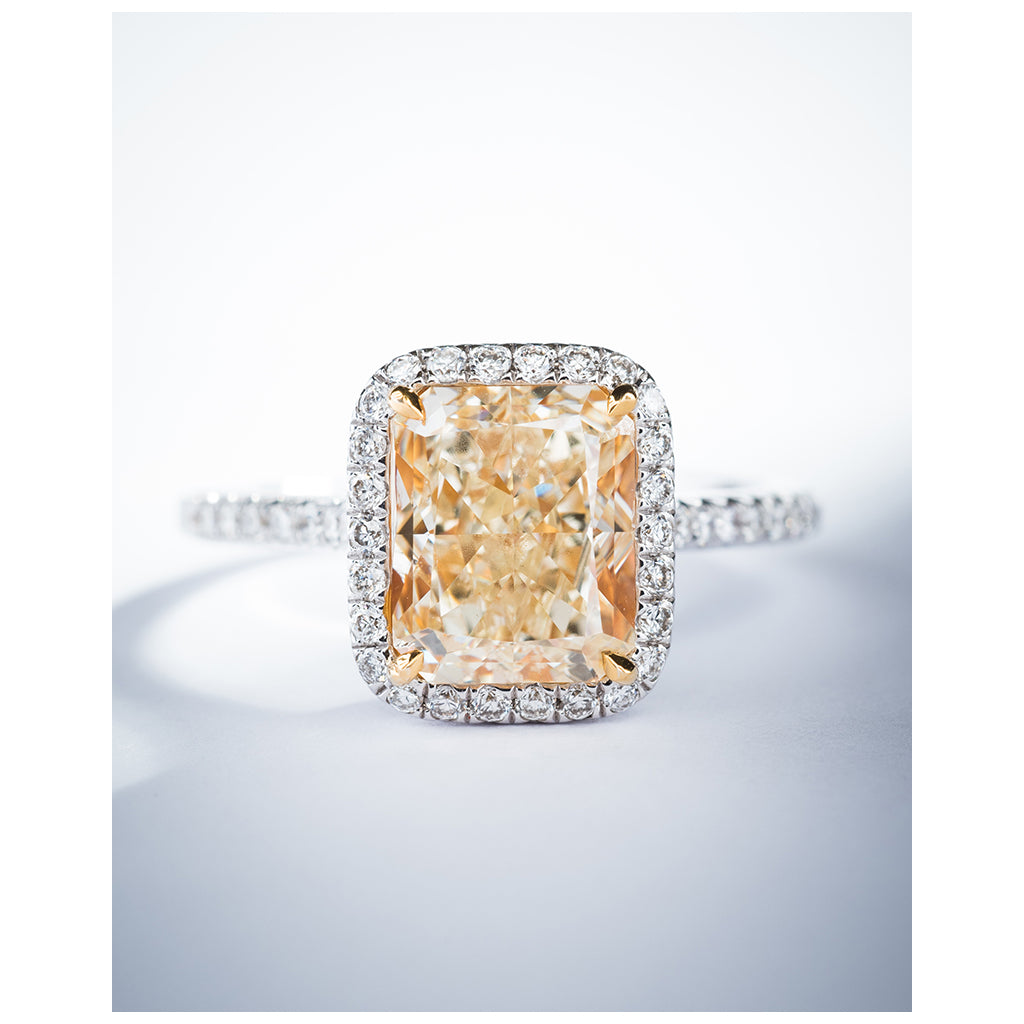 Radiant Cut GIA Certified Fancy Light Yellow Micropave' Ring