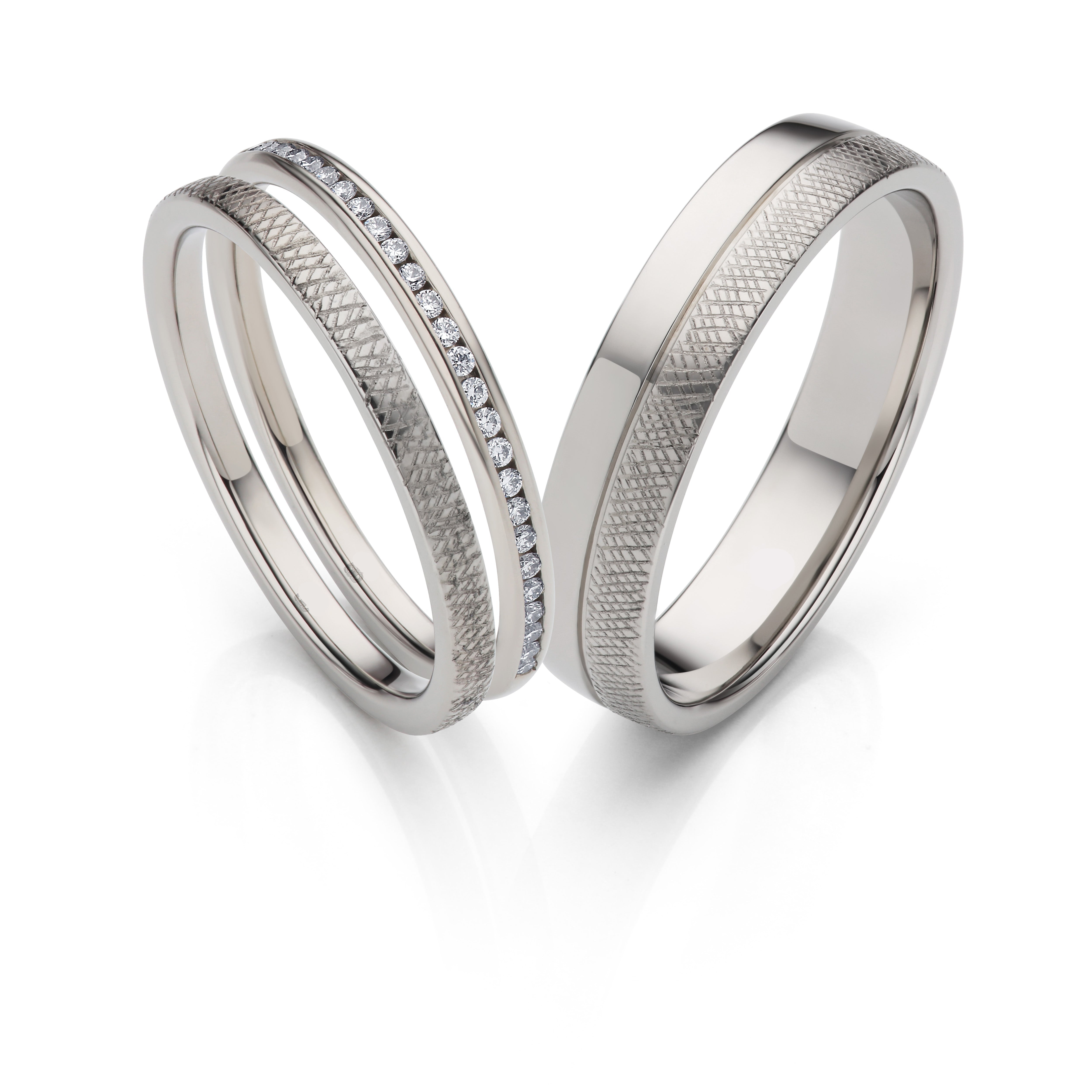 Florentine Finish 18K White Gold Wedding Ring Pair