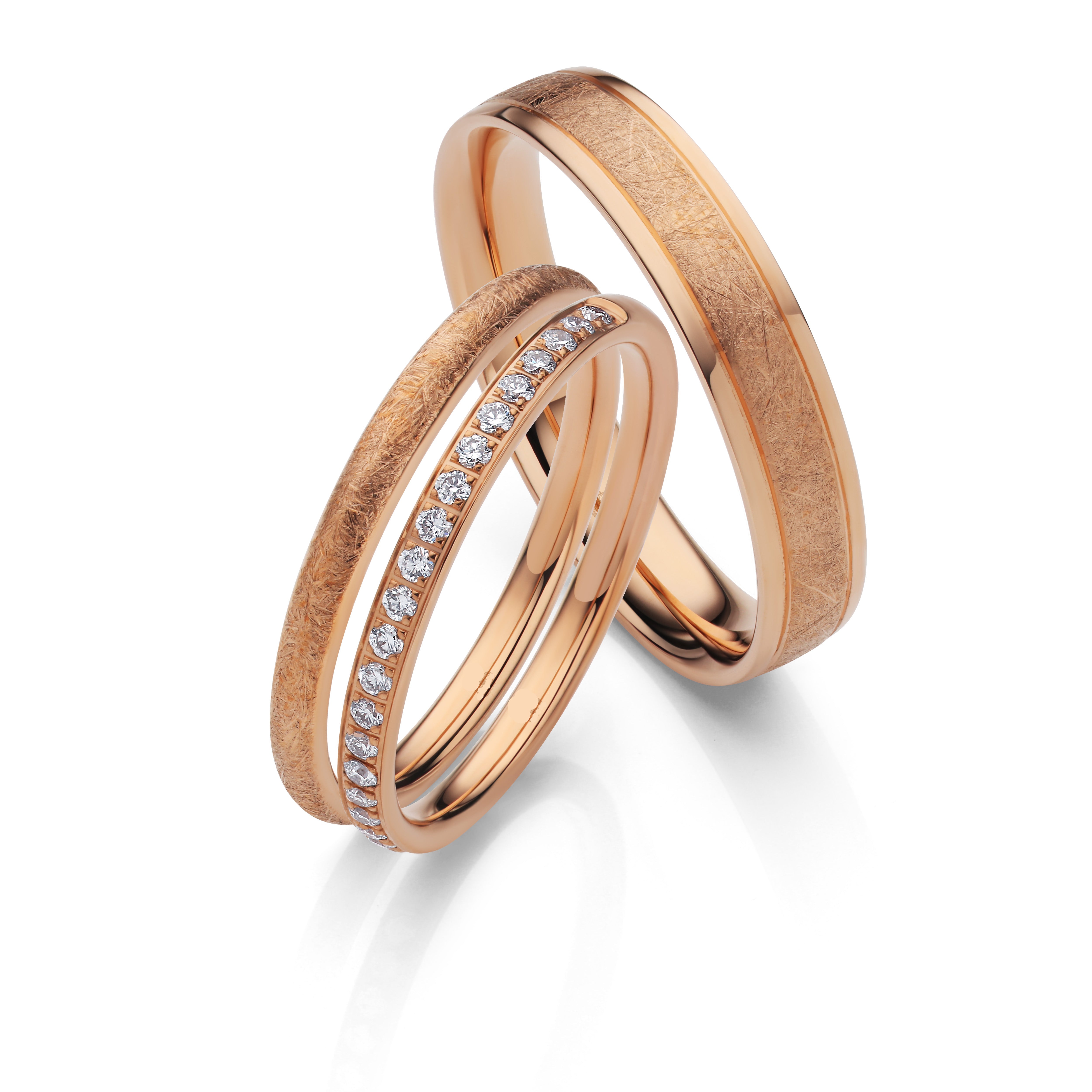 Comfort-Fit Sand-blasted  18K Rose Gold Wedding Ring Pair