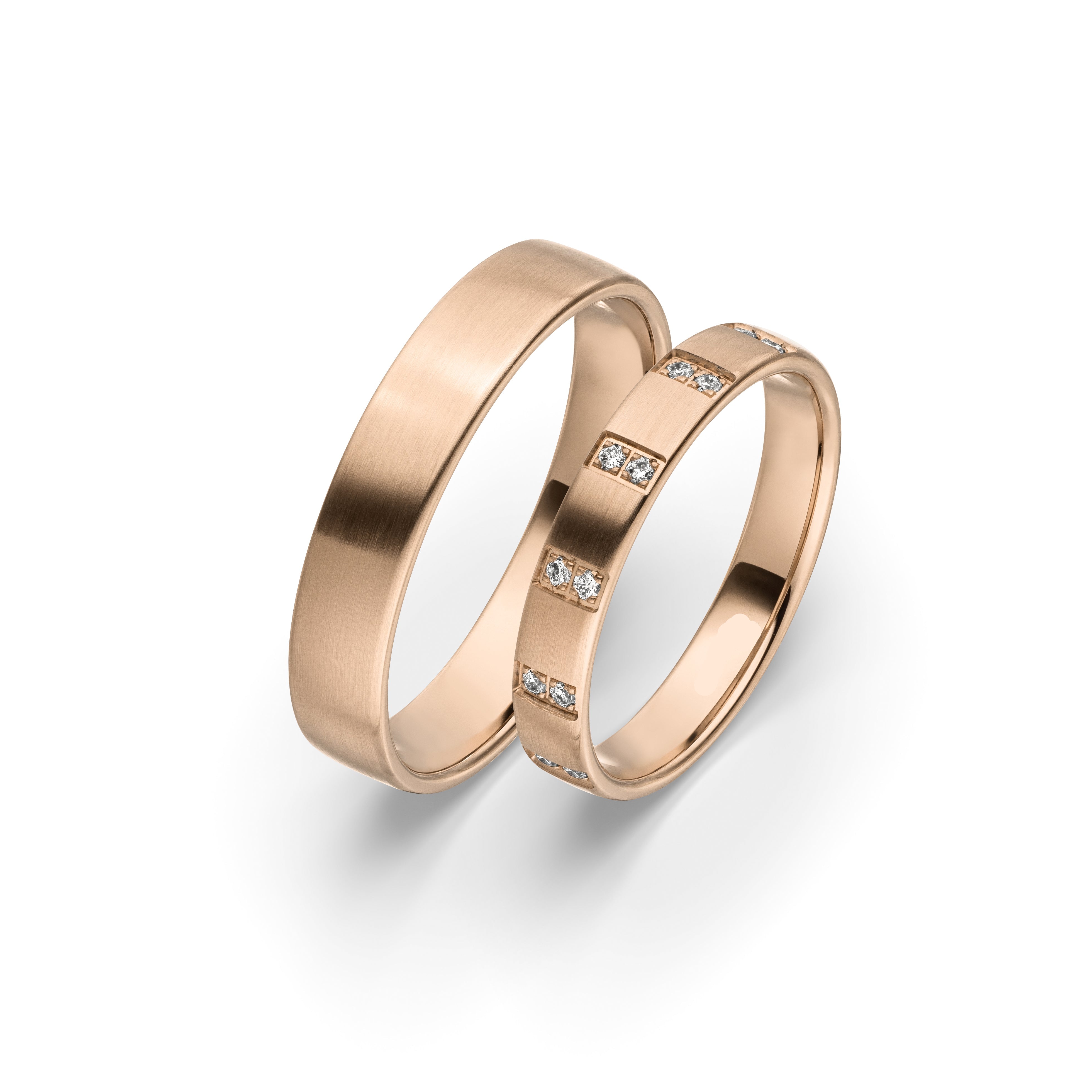 Satin 18K Rose Gold Wedding Ring Pair