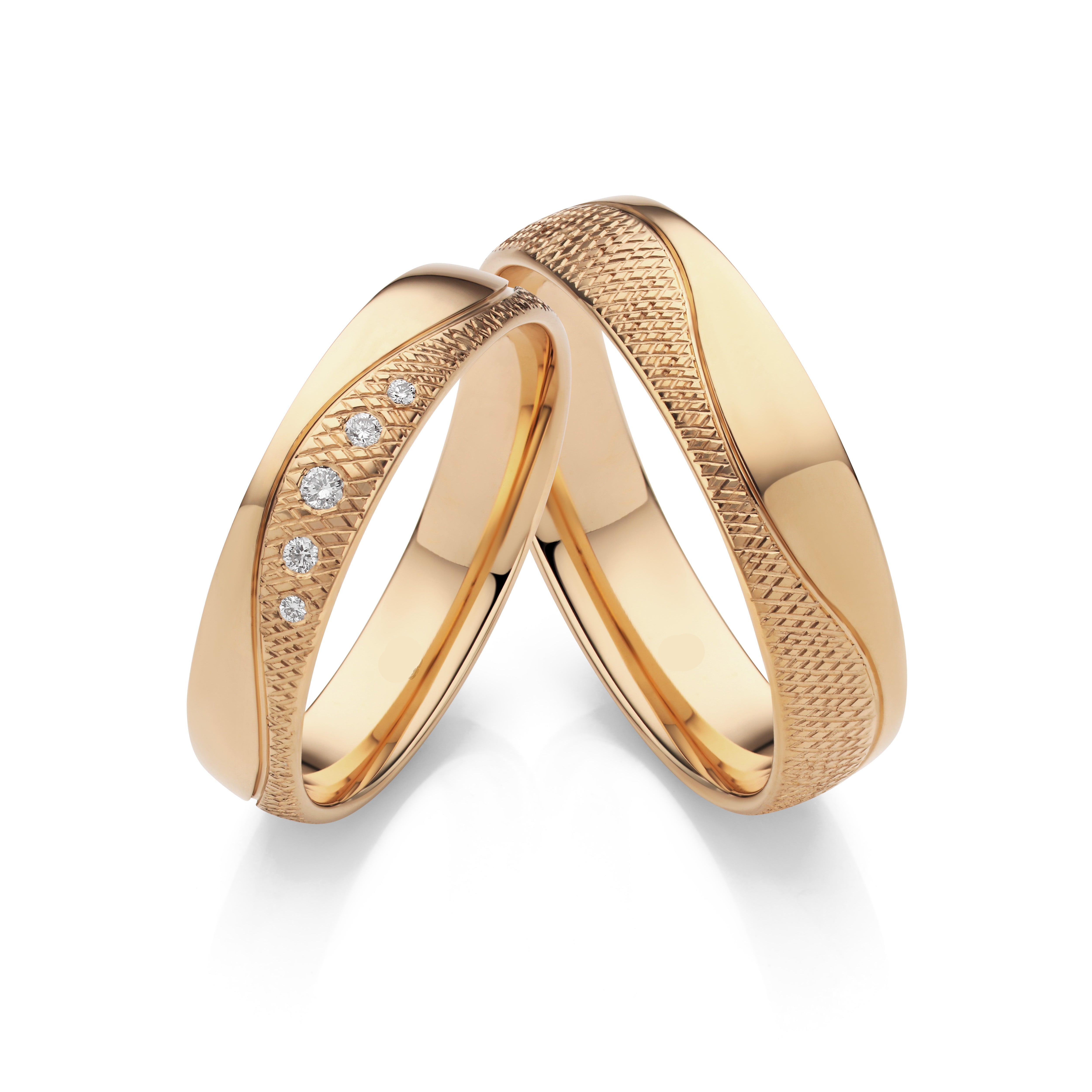 18K Rose Gold Textured Wedding Ring Pair
