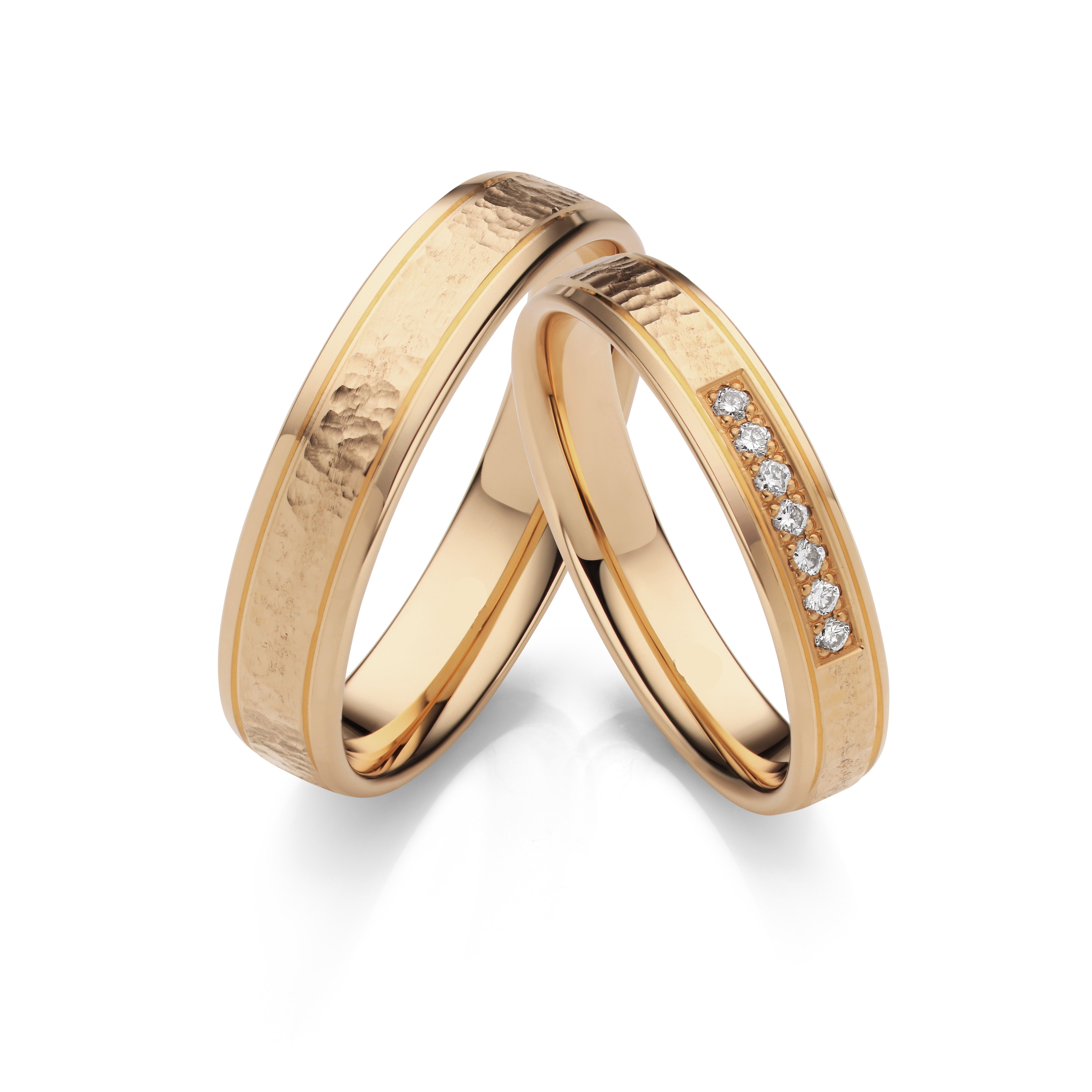 18K Rose Gold Wedding Ring Pair with Diamond Accent