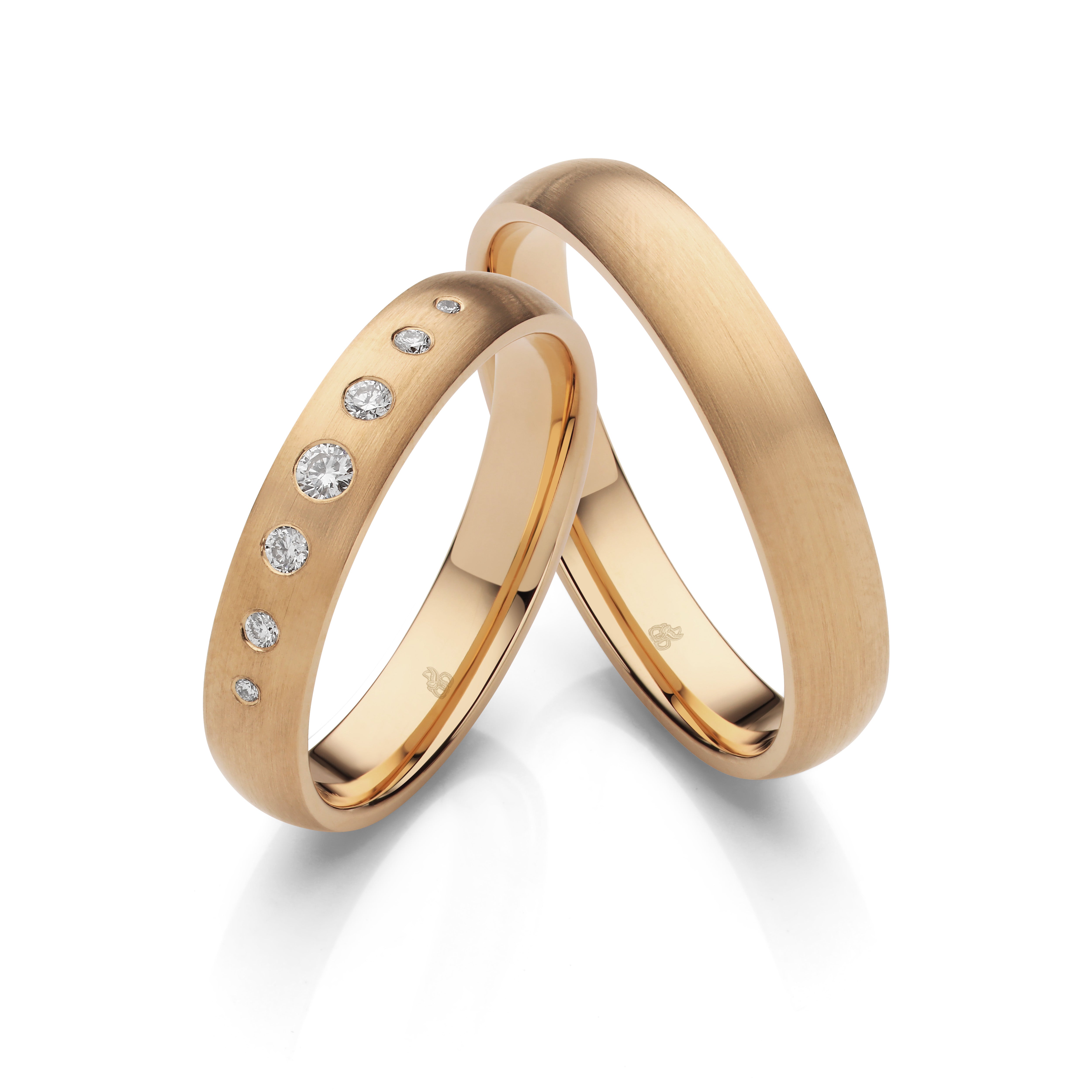 18K Rose Gold Satin Finish Wedding Ring Pair