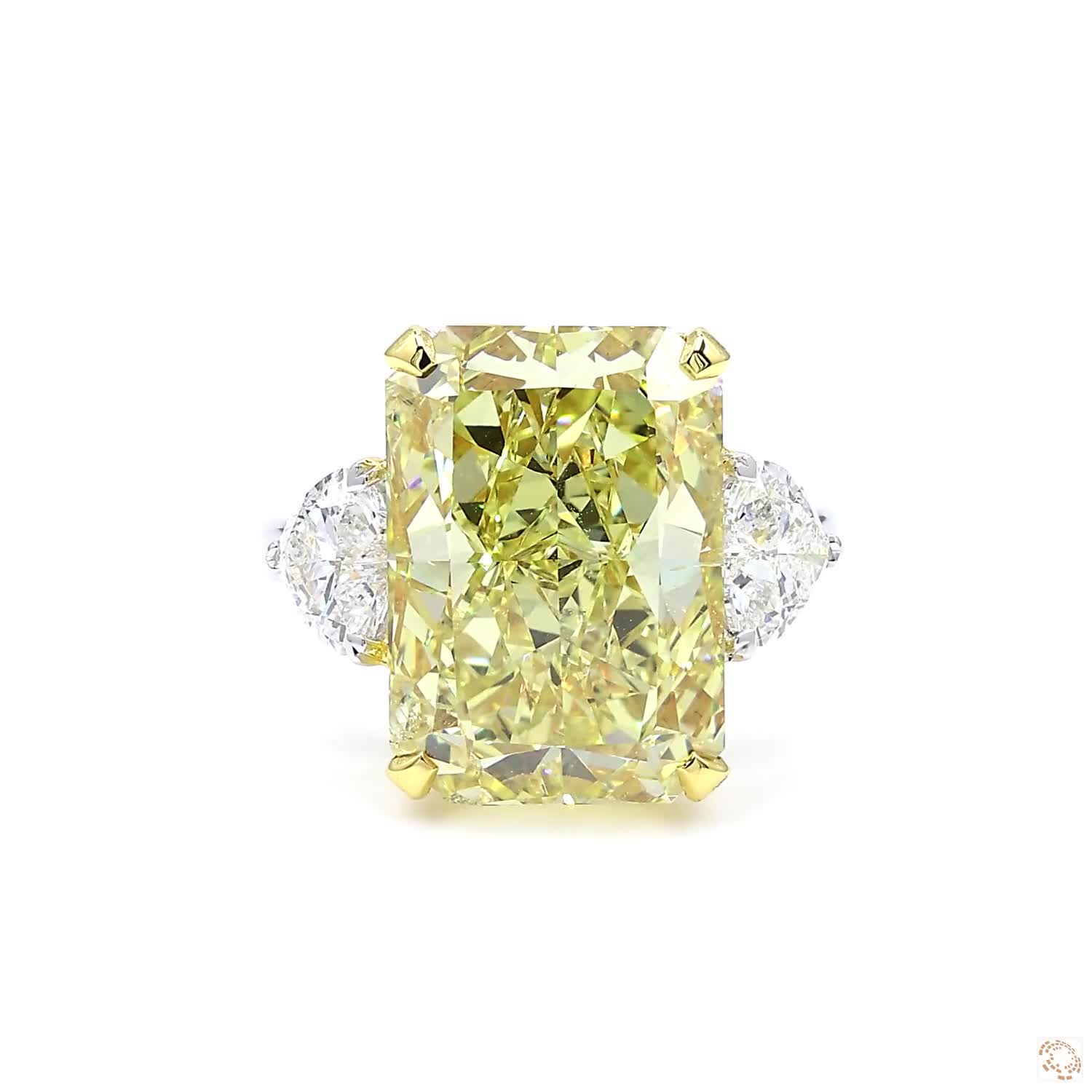 Radiant Fancy Intense Yellow Three-Stone Diamond Ring
