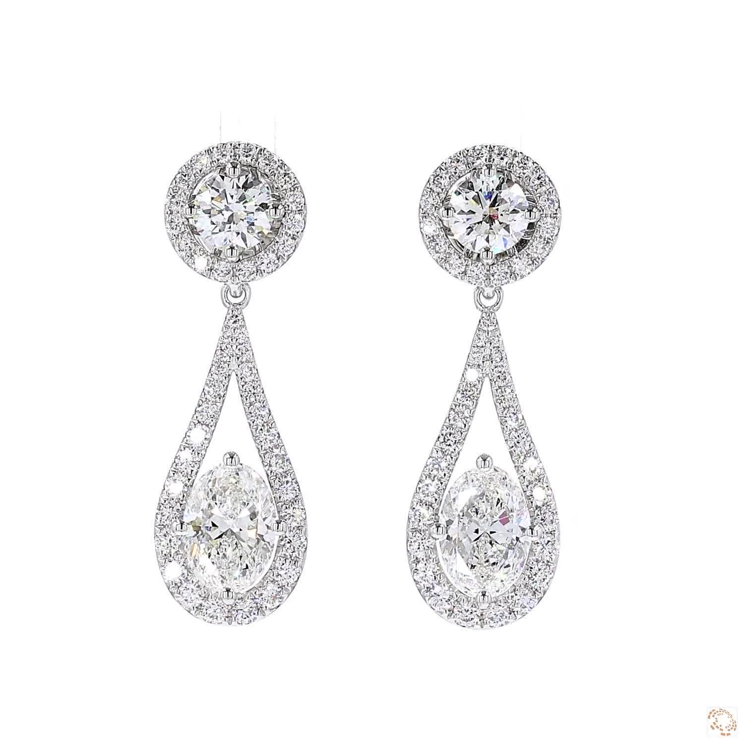 Tear Drop Oval Shape Diamond Dangling Earrings