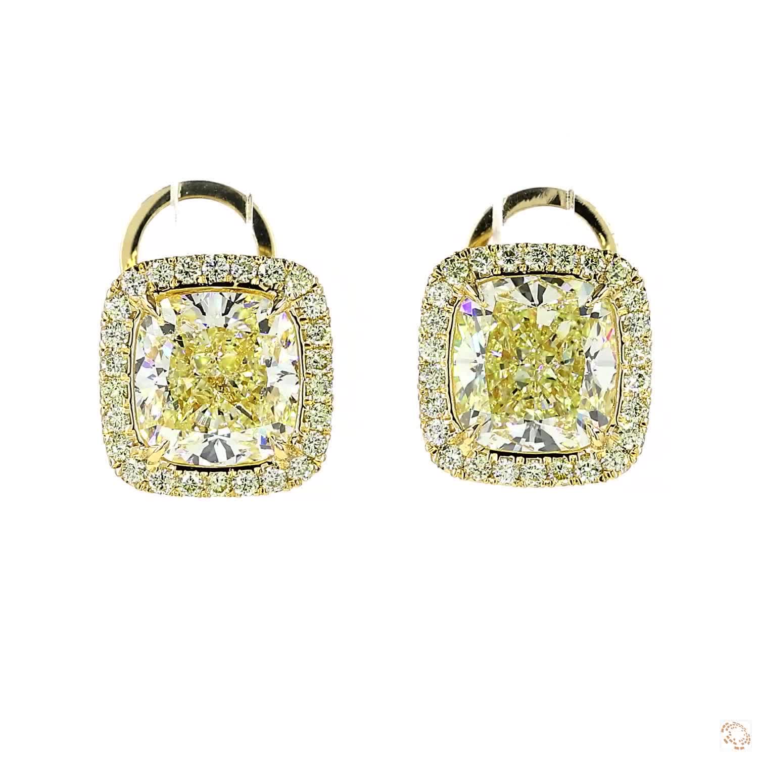 Cushion Cut Yellow Diamonds Halo Stud Earrings (3 ct per diamond)