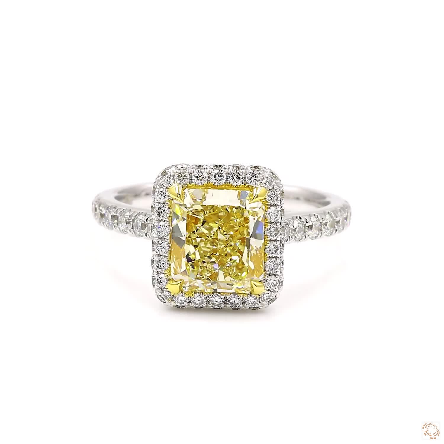 Radiant Cut WX Yellow Diamond Halo Diamond Ring