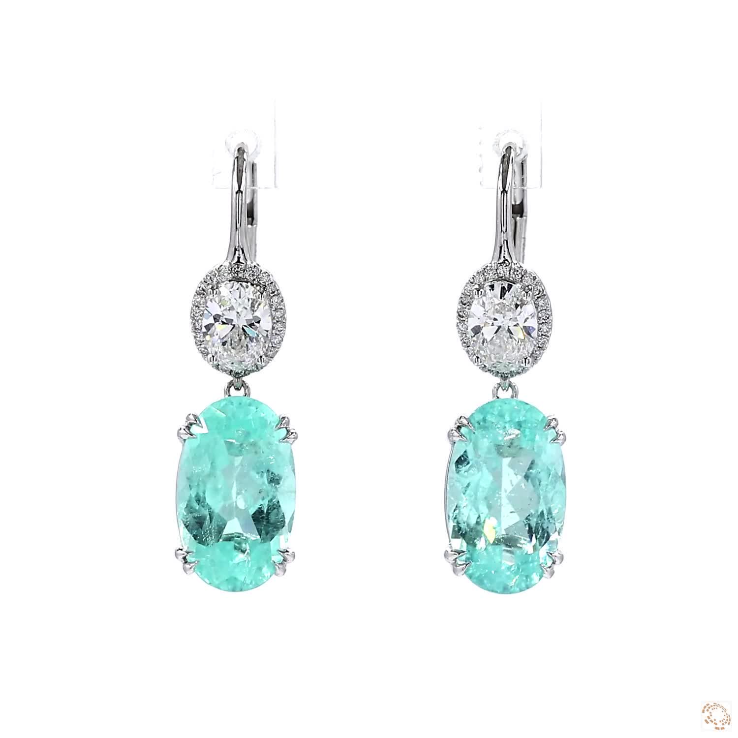 Paraiba And Diamonds Halo Drop Earrings
