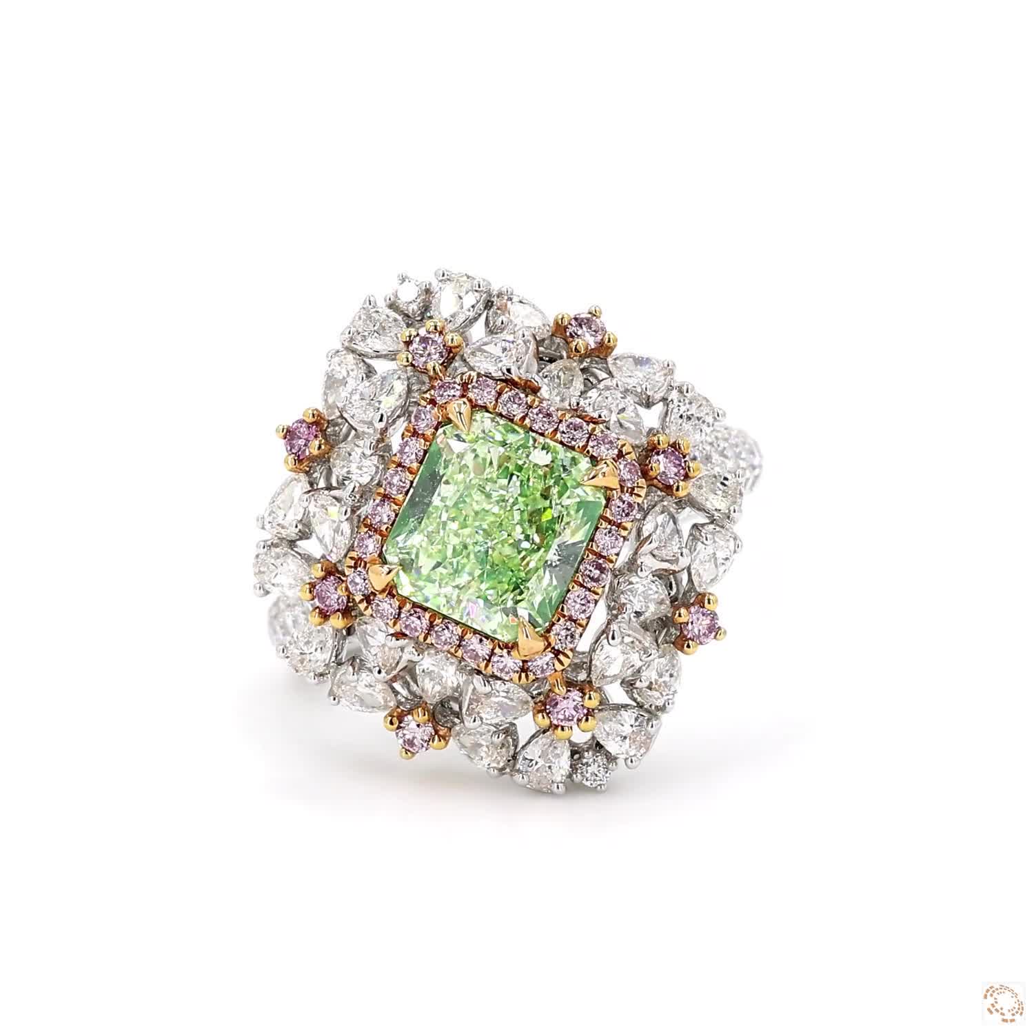 Radiant Fancy Light Greenish Yellow Diamond Ring