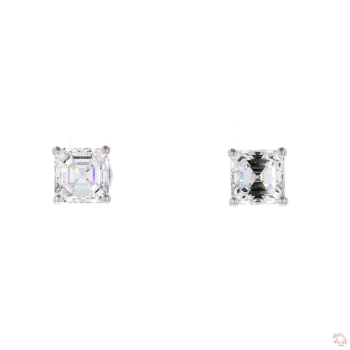 Asscher Shape Diamond Stud Earrings in White Gold