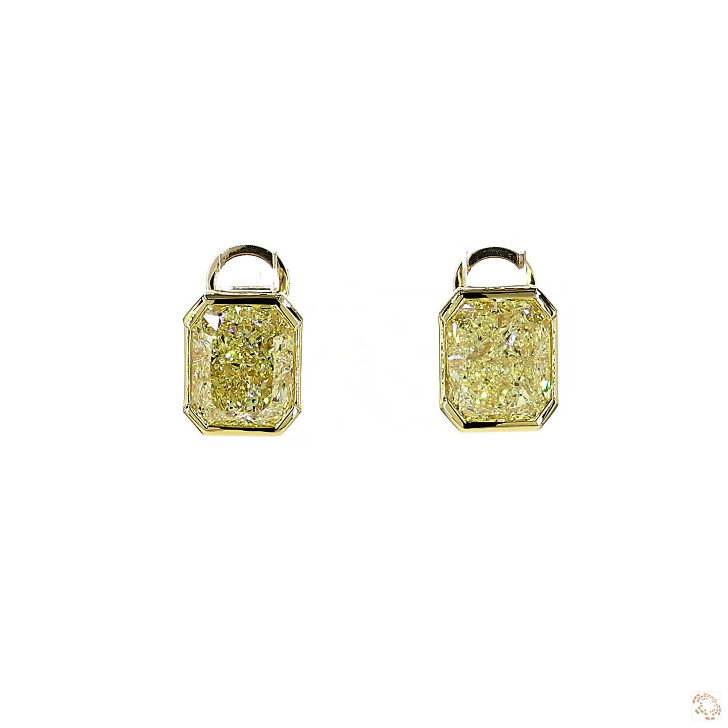Fancy Light Yellow Radiant Diamond Half-Bezel Stud Earrings ( 2.2 ct per diamond)