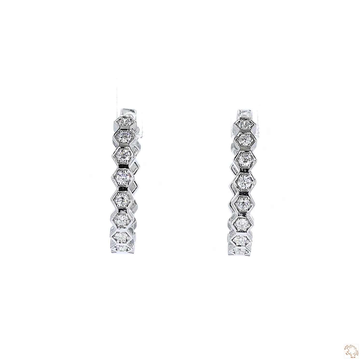Hexagon Bezel Set Round Brilliant Diamond Hoop Earrings (0.35 ct.tw)