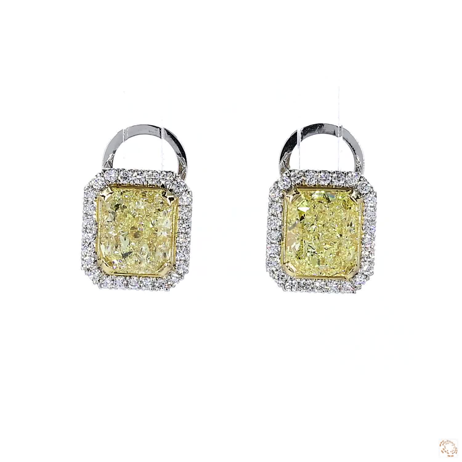 Fancy Light Yellow Radiant Diamond Halo Stud Earrings (2 ct per diamond)