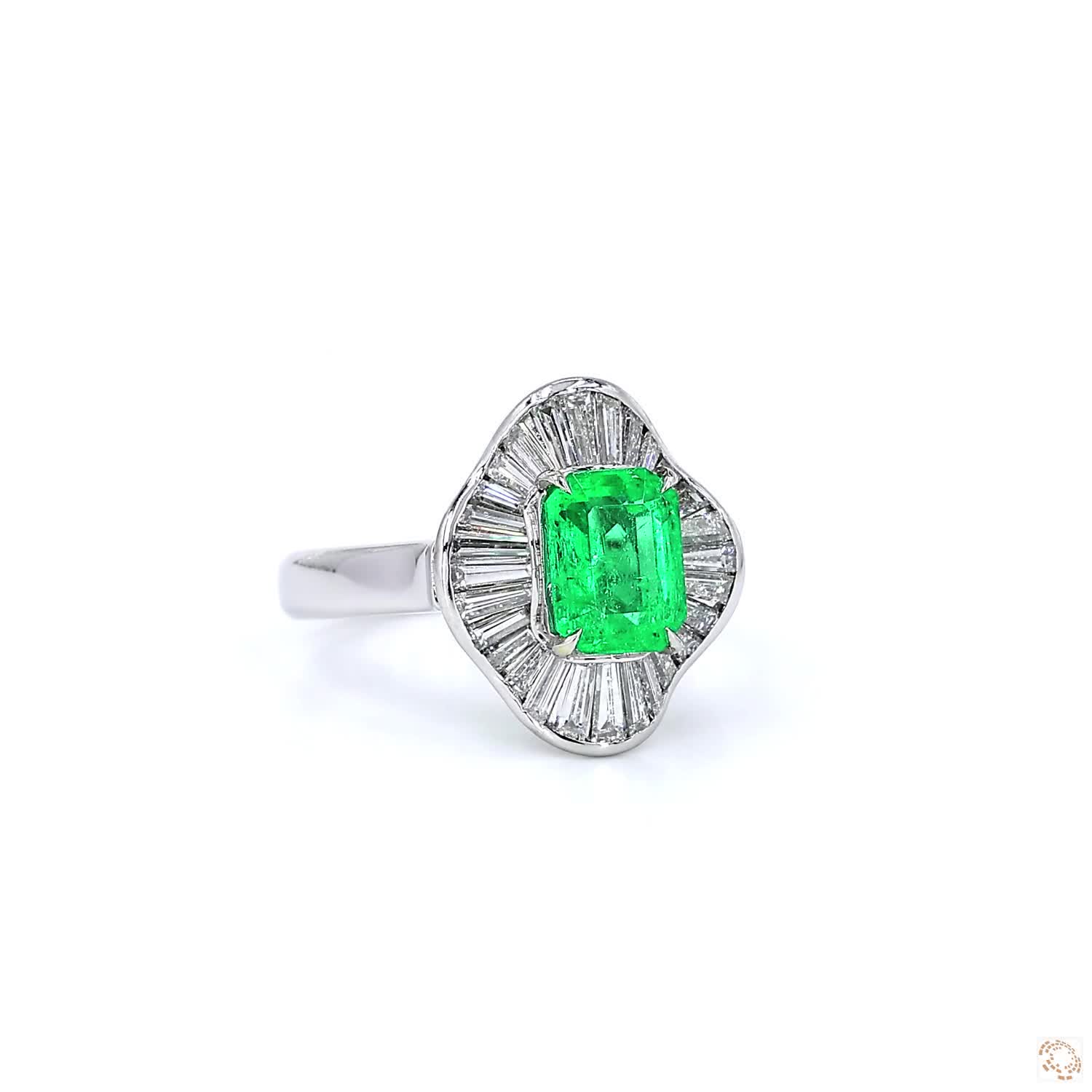 Colombian Emerald & Baguettes Diamond Ballerina Cocktail Ring