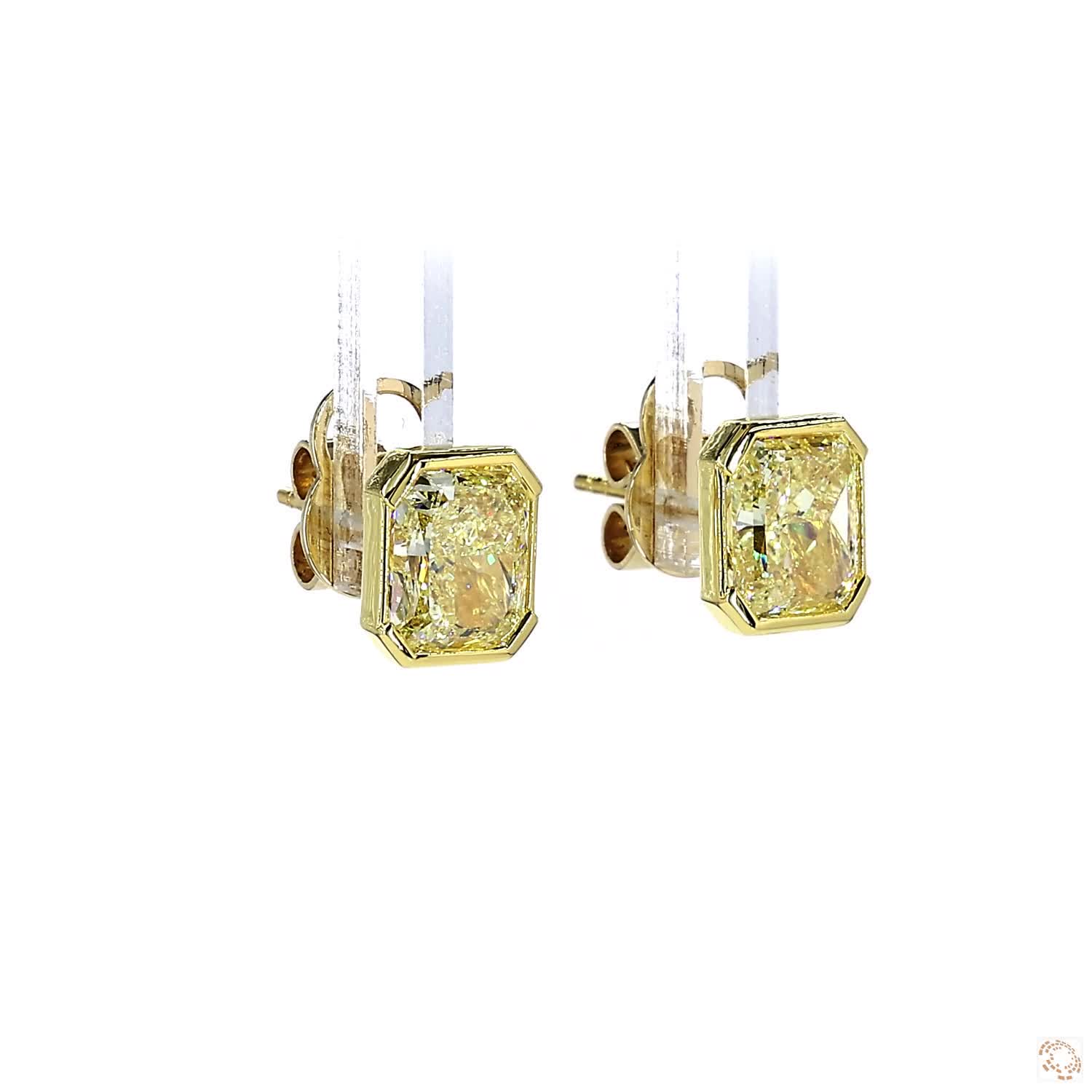 Fancy Light Yellow Radiant Diamond Half-Bezel Stud Earrings