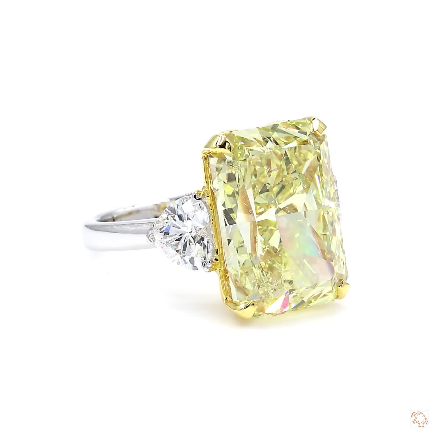 Radiant Fancy Intense Yellow Three-Stone Diamond Ring