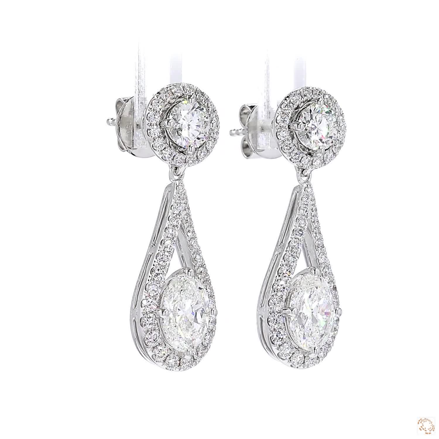 Tear Drop Oval Shape Diamond Dangling Earrings
