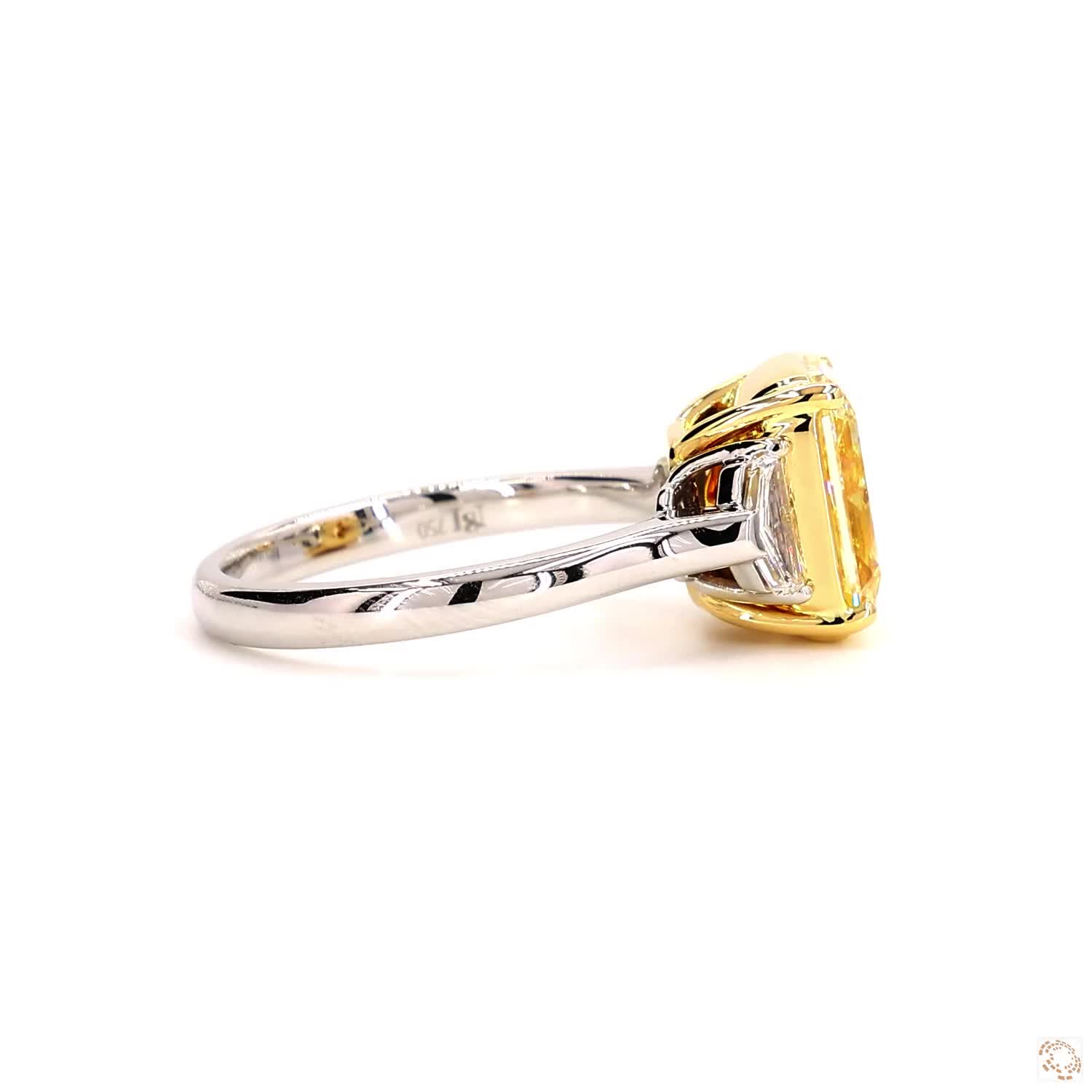 Fancy Yellow Three-Stones Radiant Diamond Ring