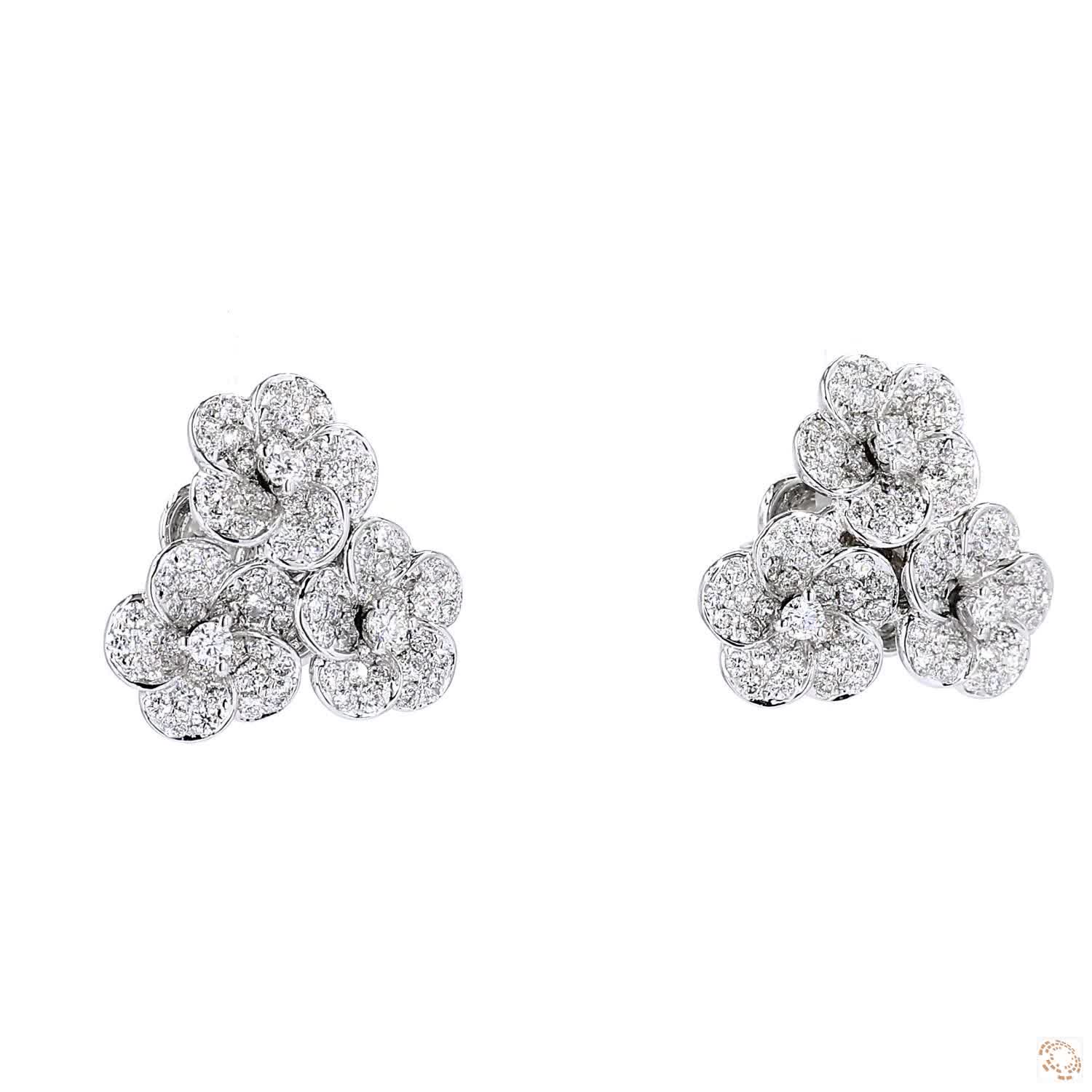 Triple Flower Diamond Stud Earrings
