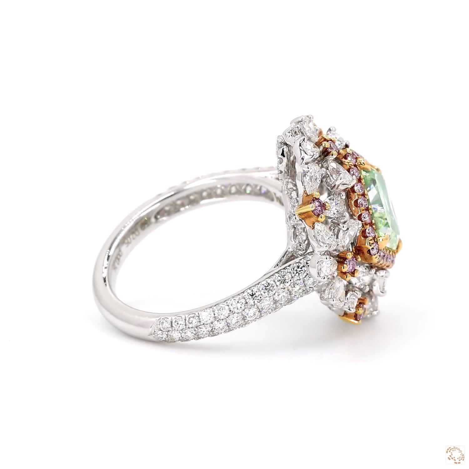Radiant Fancy Light Greenish Yellow Diamond Ring