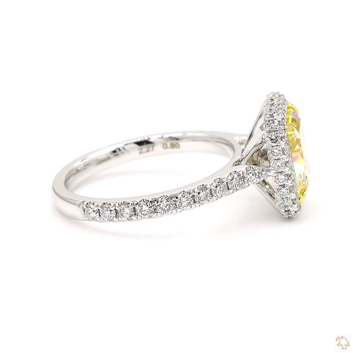 Radiant Cut WX Yellow Diamond Halo Diamond Ring