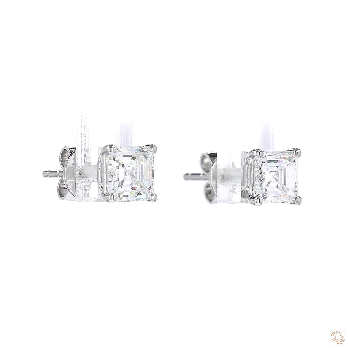 Asscher Shape Diamond Stud Earrings in White Gold