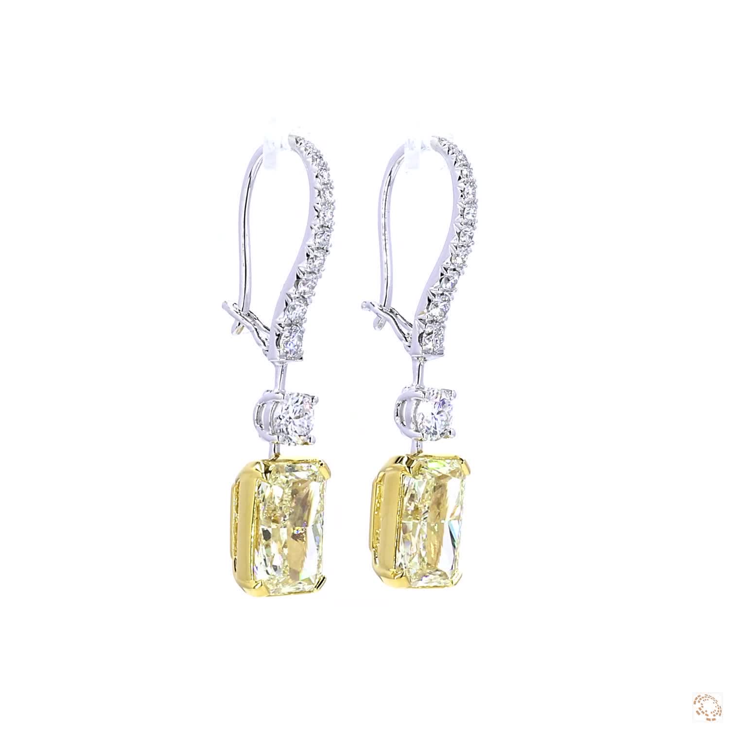 Radiant Cut Yellow Diamond Dangling Earrings