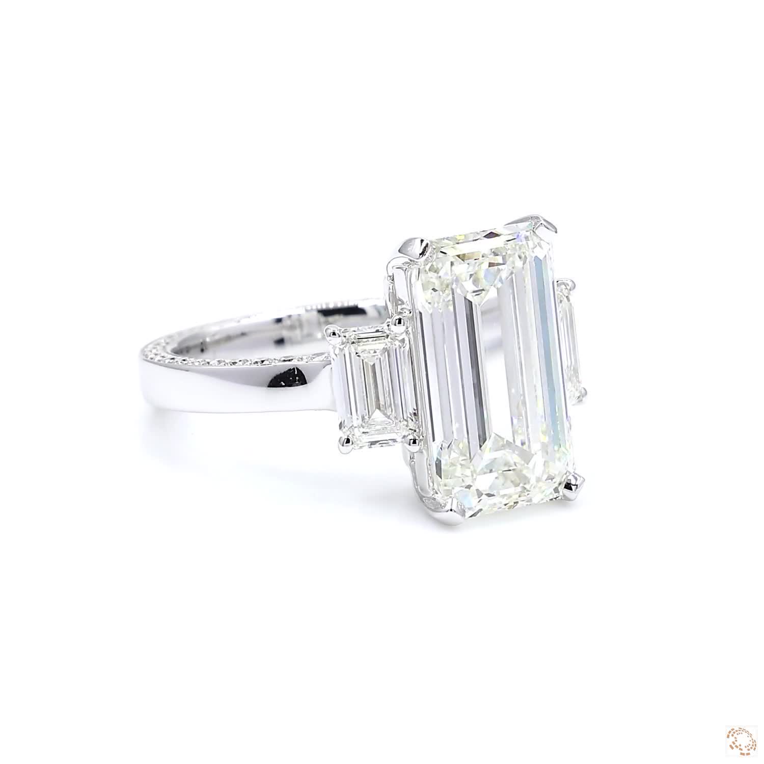 Three-Stone Emerald Cut Diamond Engagement Ring