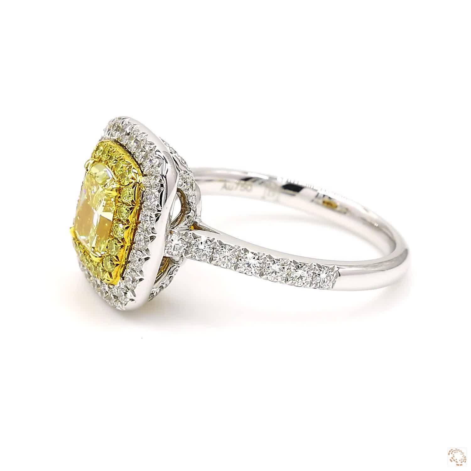 Fancy Yellow Dual Halo Cushion Engagement Ring