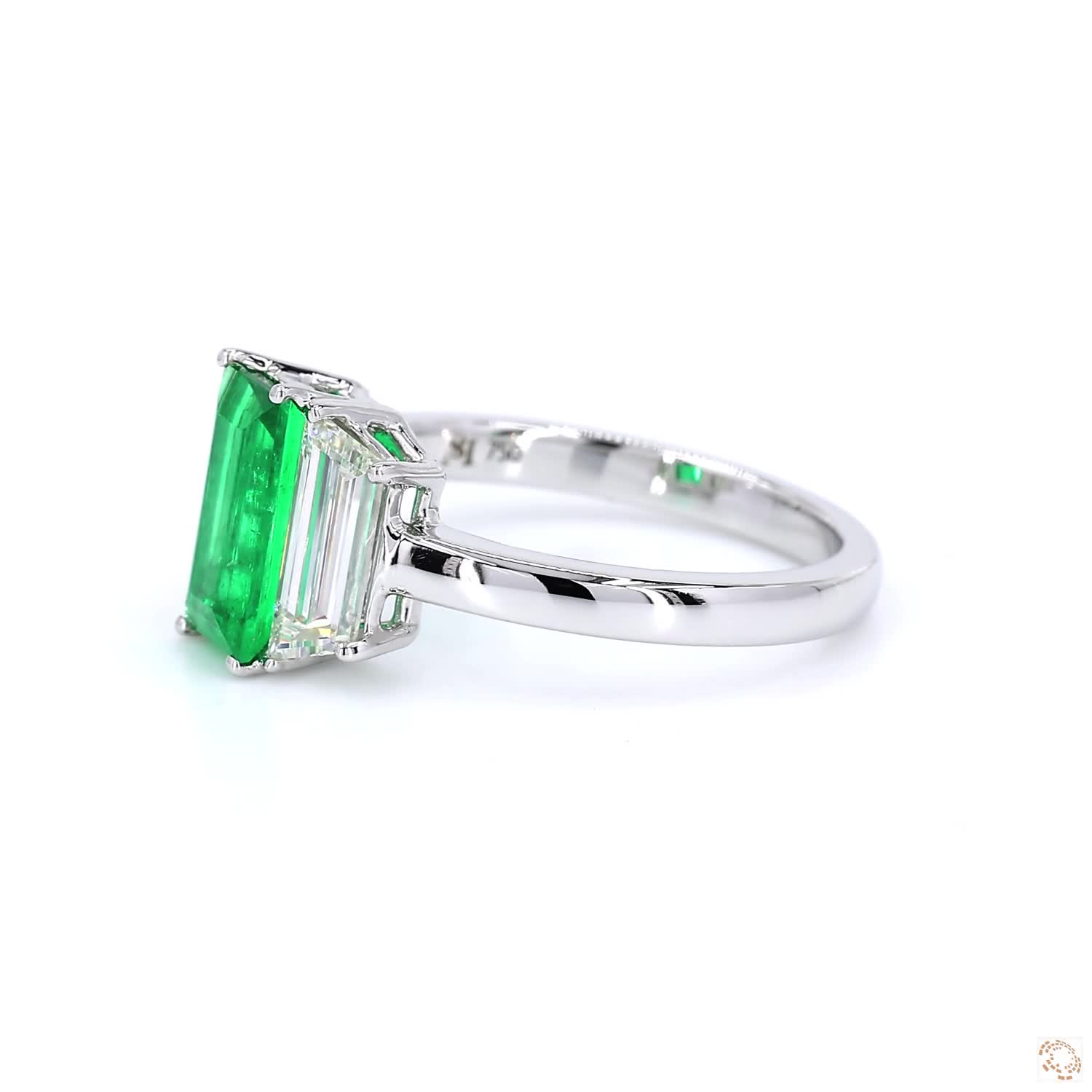 Colombian Green Emerald and Diamonds Three-Stone Ring