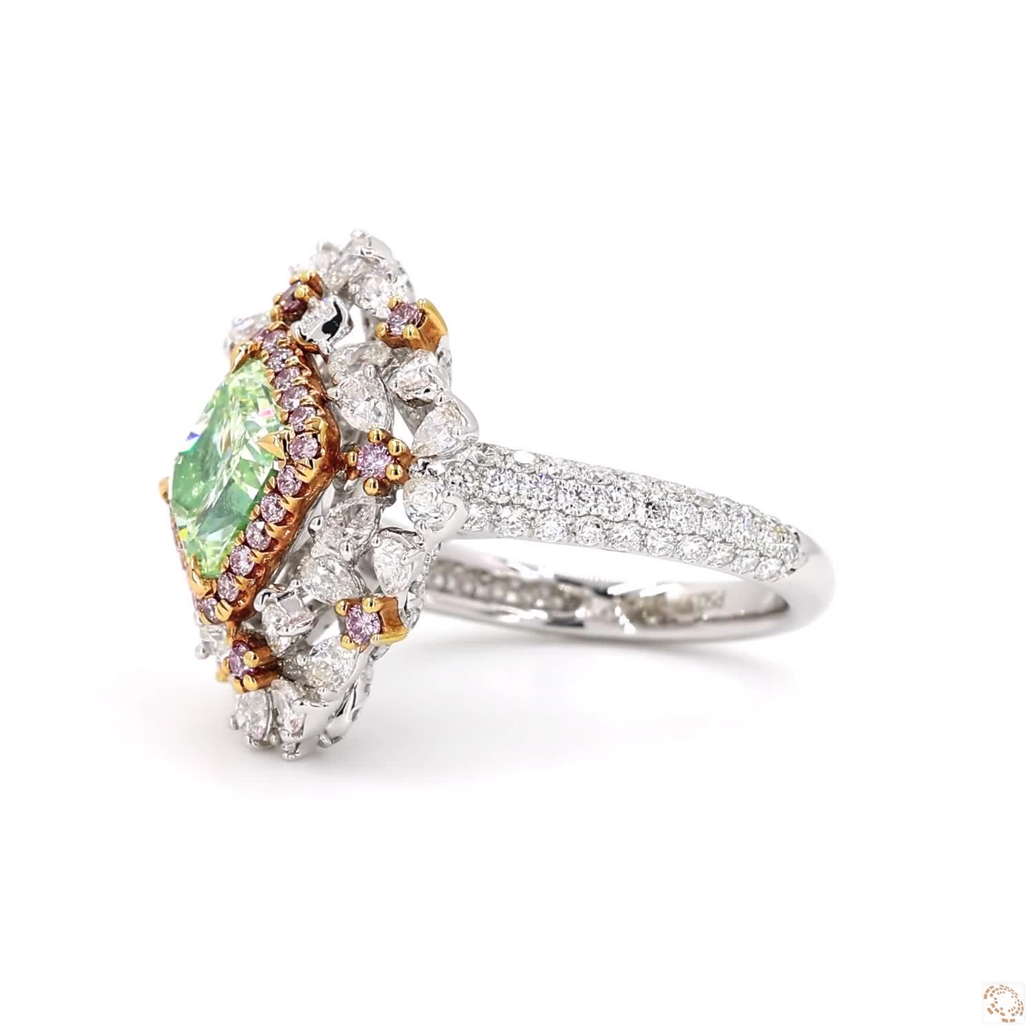 Radiant Fancy Light Greenish Yellow Diamond Ring