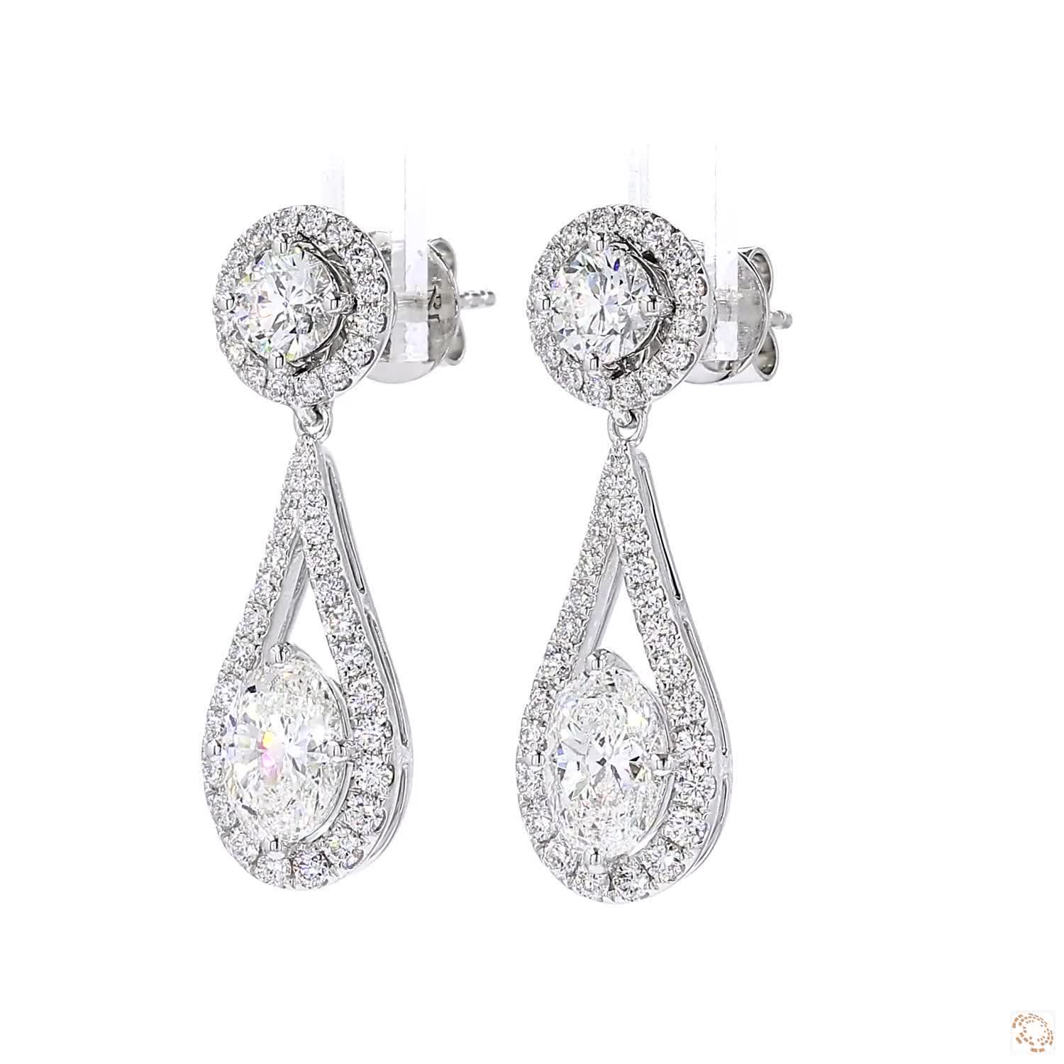 Tear Drop Oval Shape Diamond Dangling Earrings