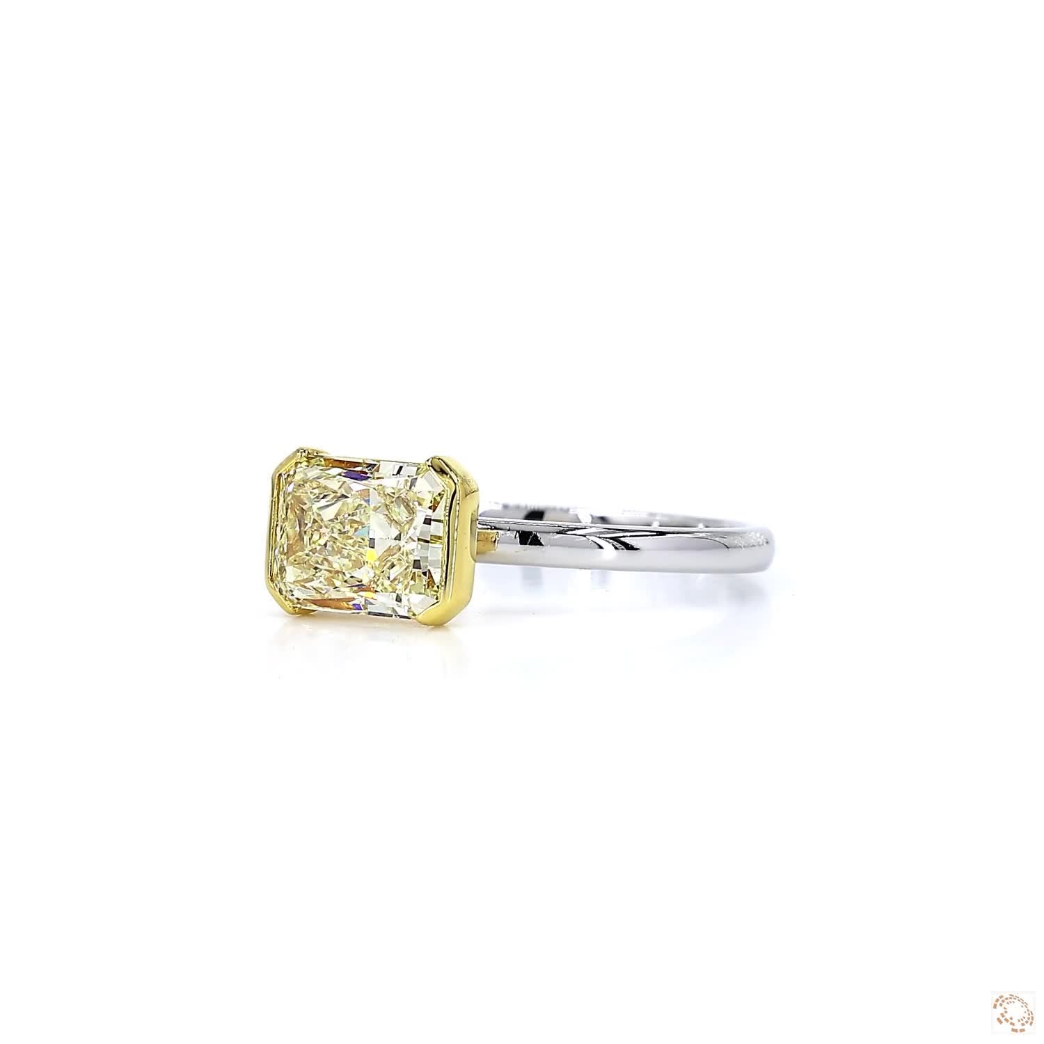 Solitaire Radiant Light Yellow Diamond Ring