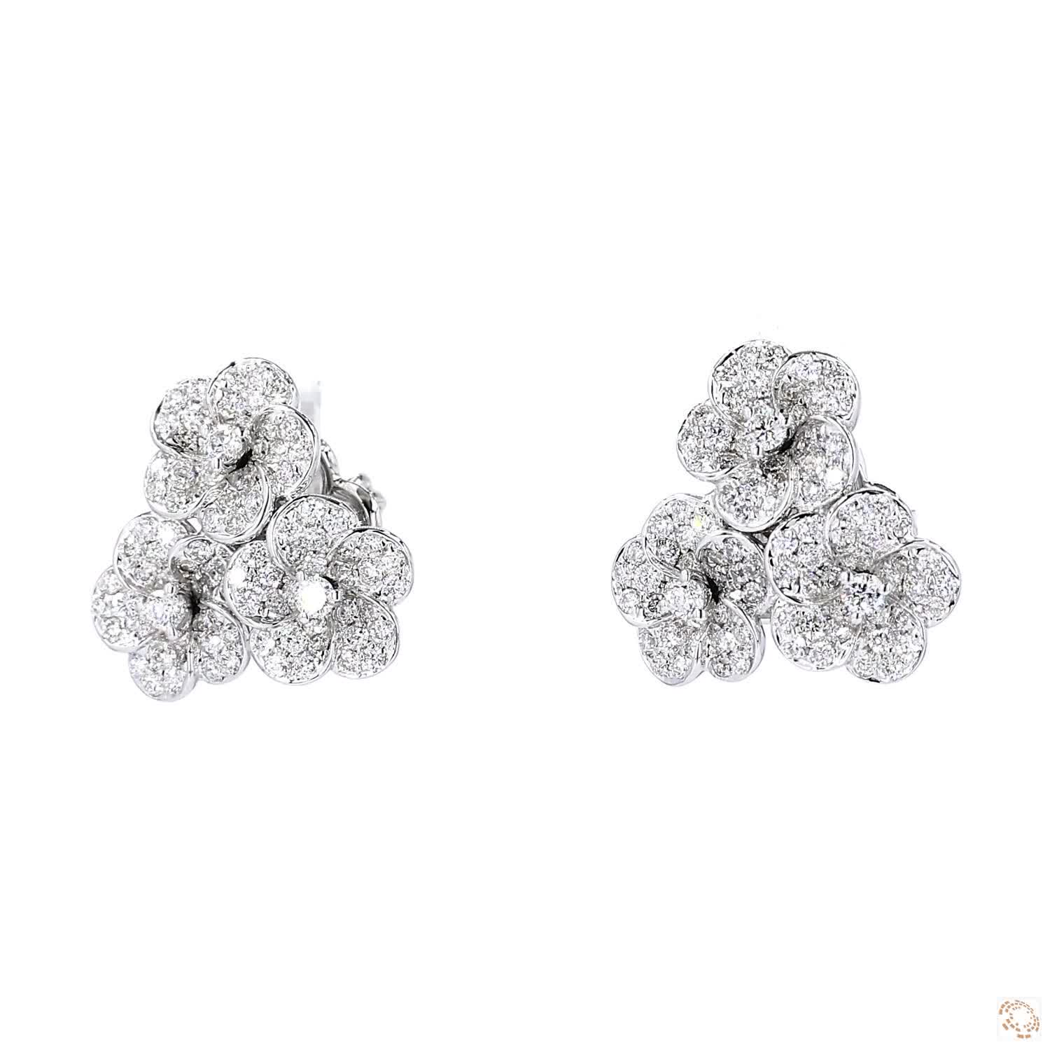 Triple Flower Diamond Stud Earrings