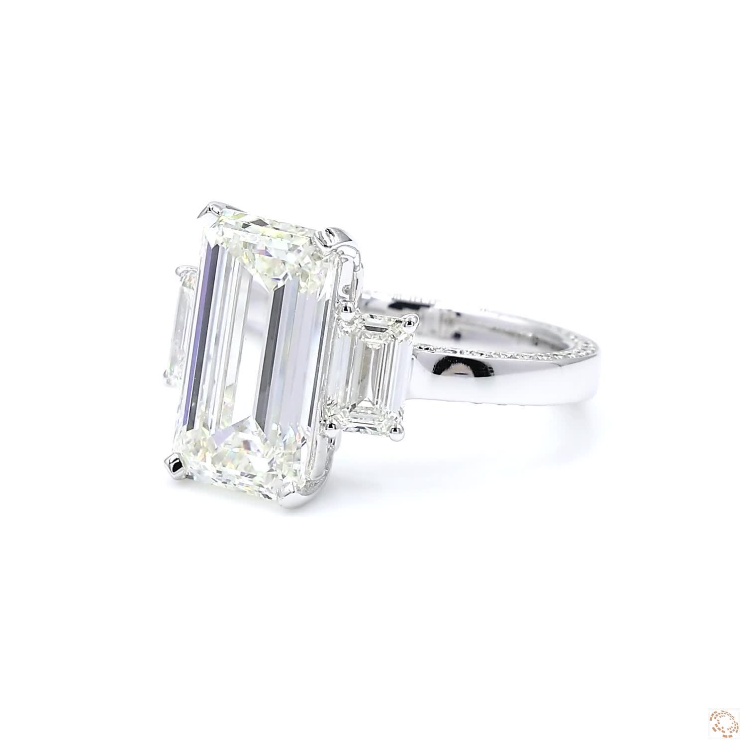 Three-Stone Emerald Cut Diamond Engagement Ring