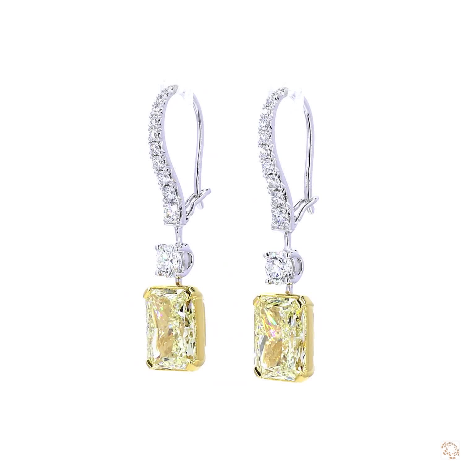 Radiant Cut Yellow Diamond Dangling Earrings