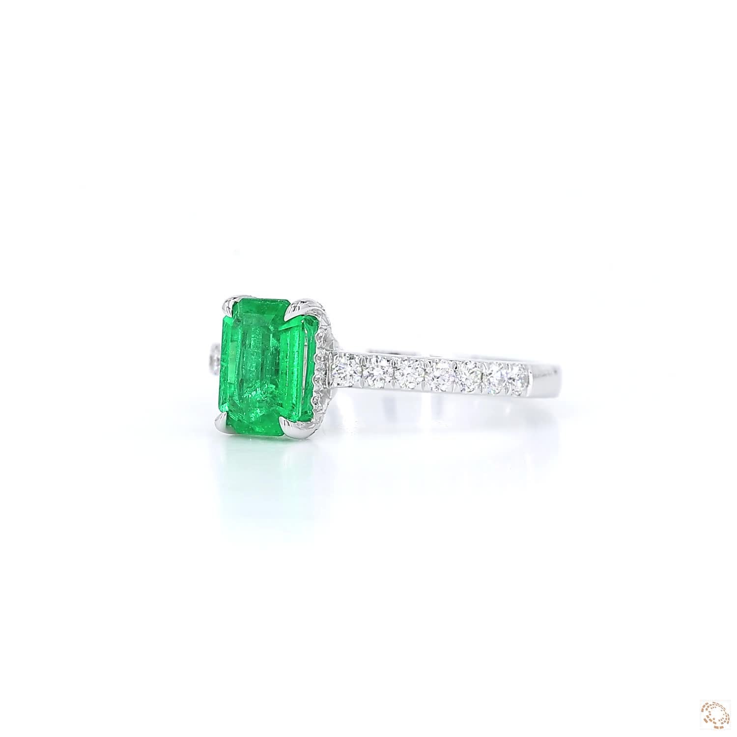 Emerald Cut Columbian Green Emerald and Diamond Engagement Ring