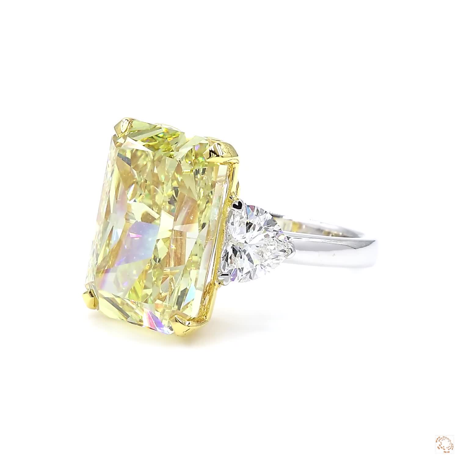 Radiant Fancy Intense Yellow Three-Stone Diamond Ring