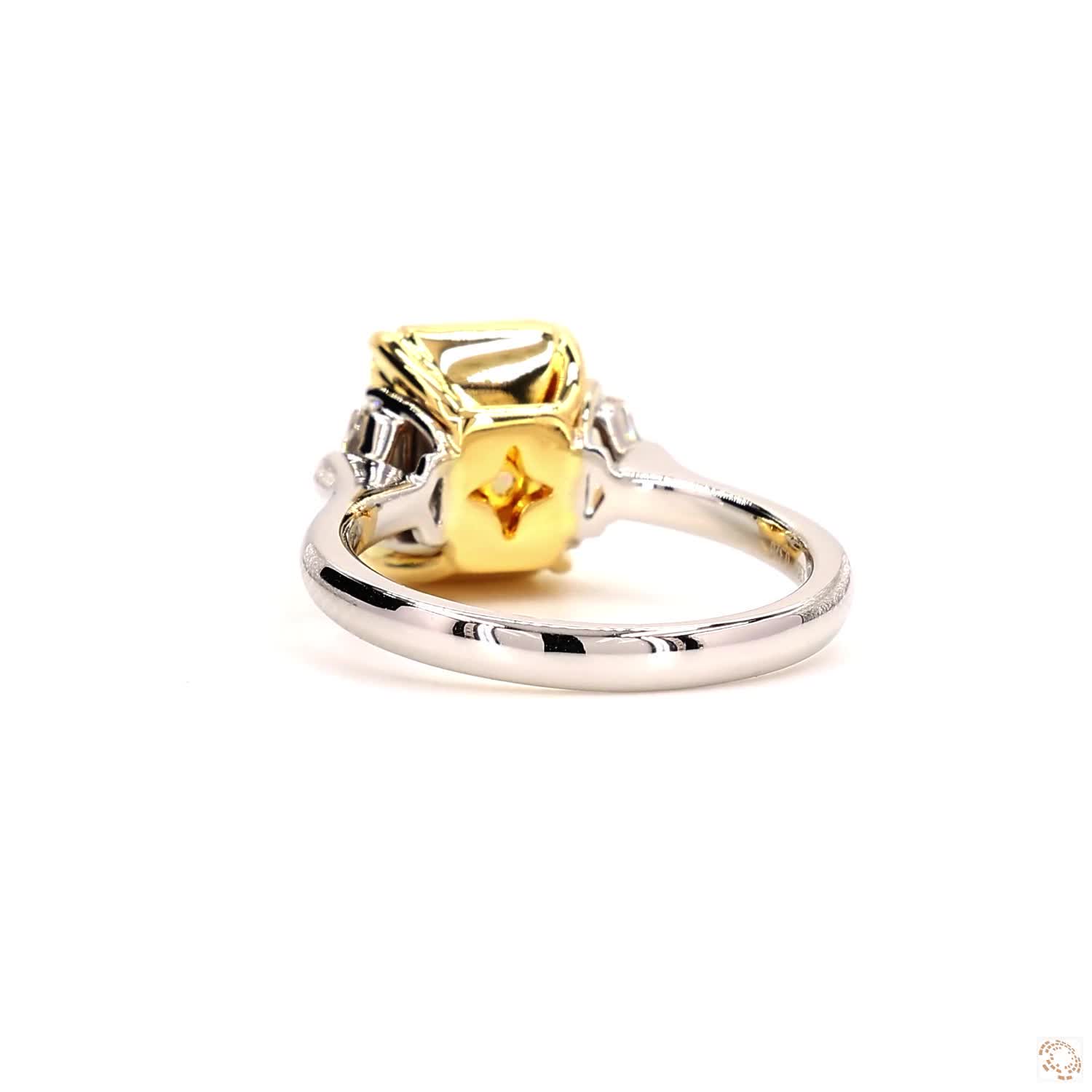 Fancy Yellow Three-Stones Radiant Diamond Ring