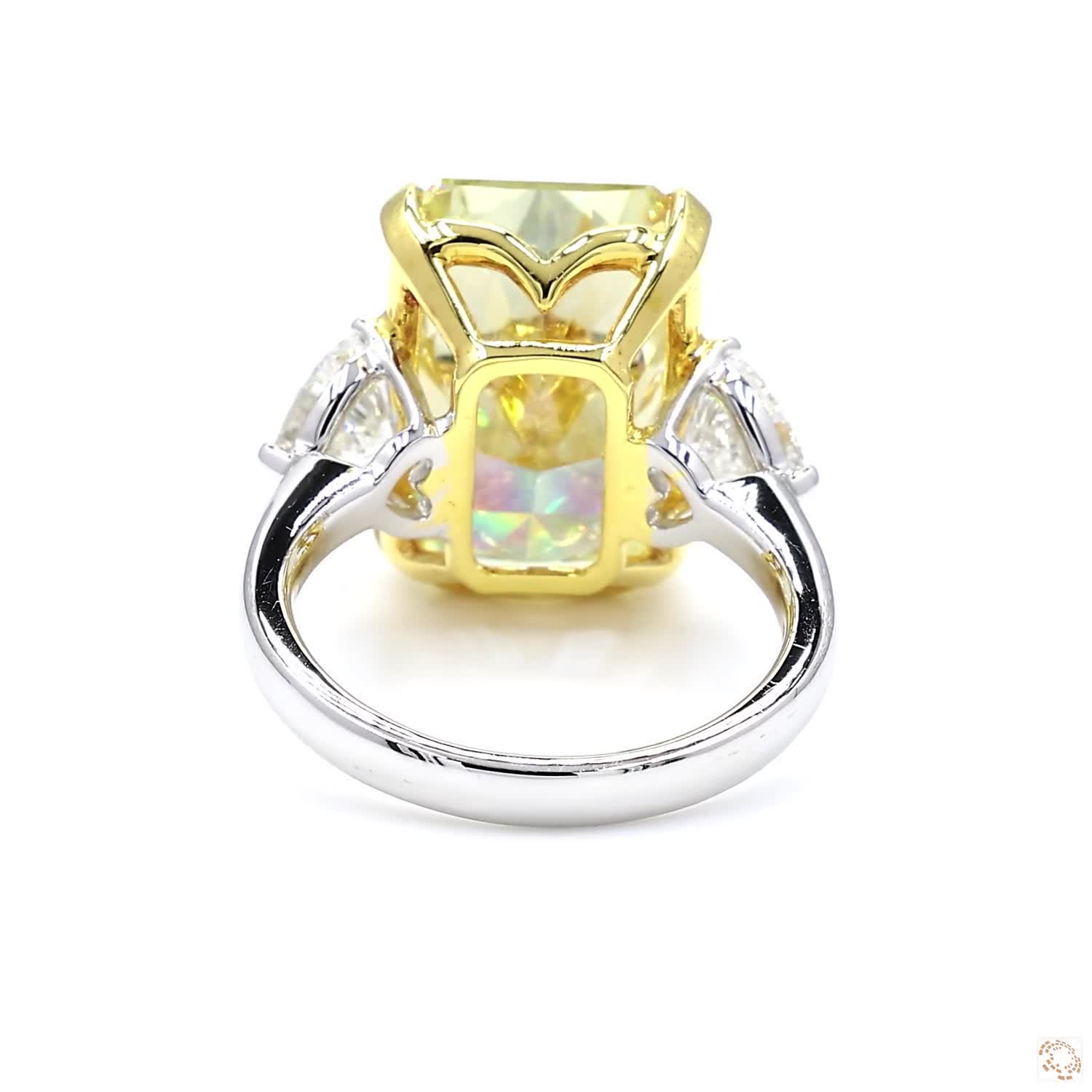 Radiant Fancy Intense Yellow Three-Stone Diamond Ring