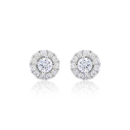 0.30 Carat Each Diamond Stud Earrings With Diamond Halo