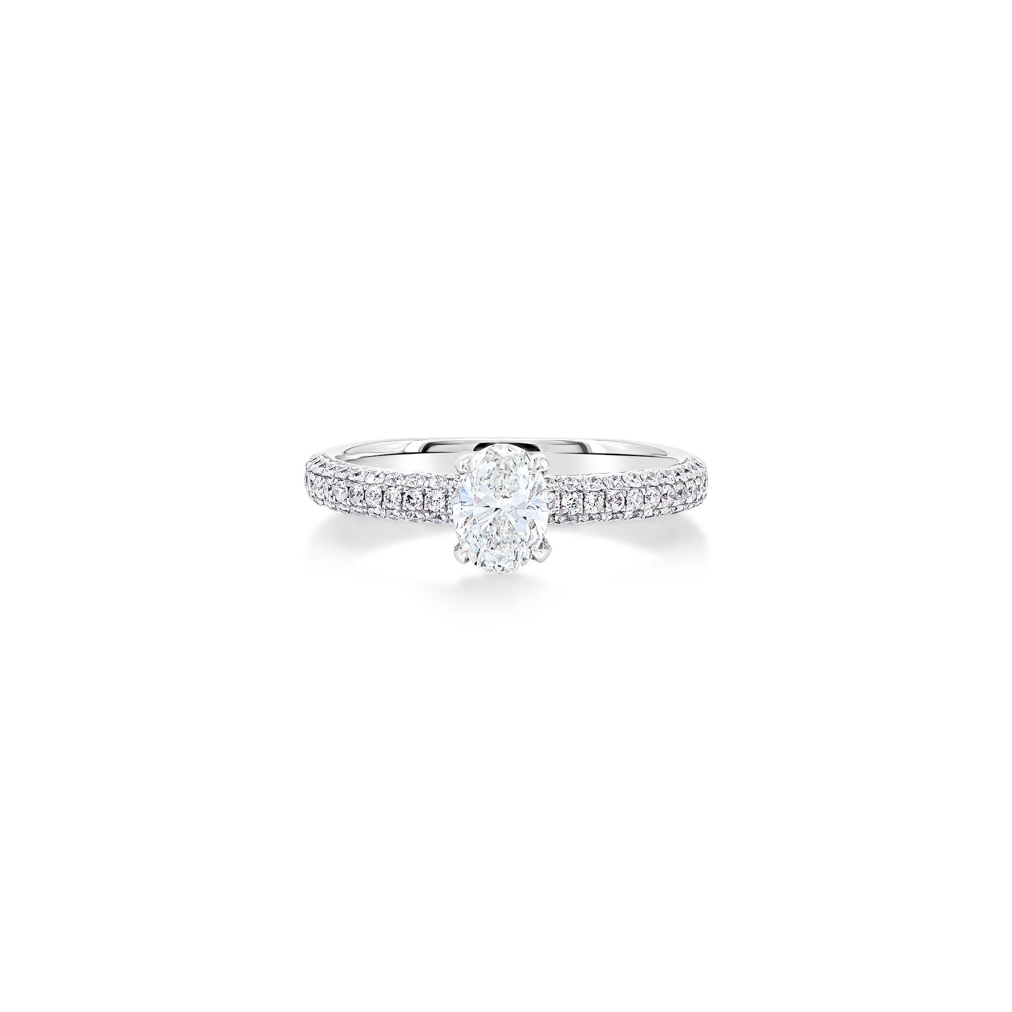 Oval Shape Solitaire Triple Pave Diamond Ring